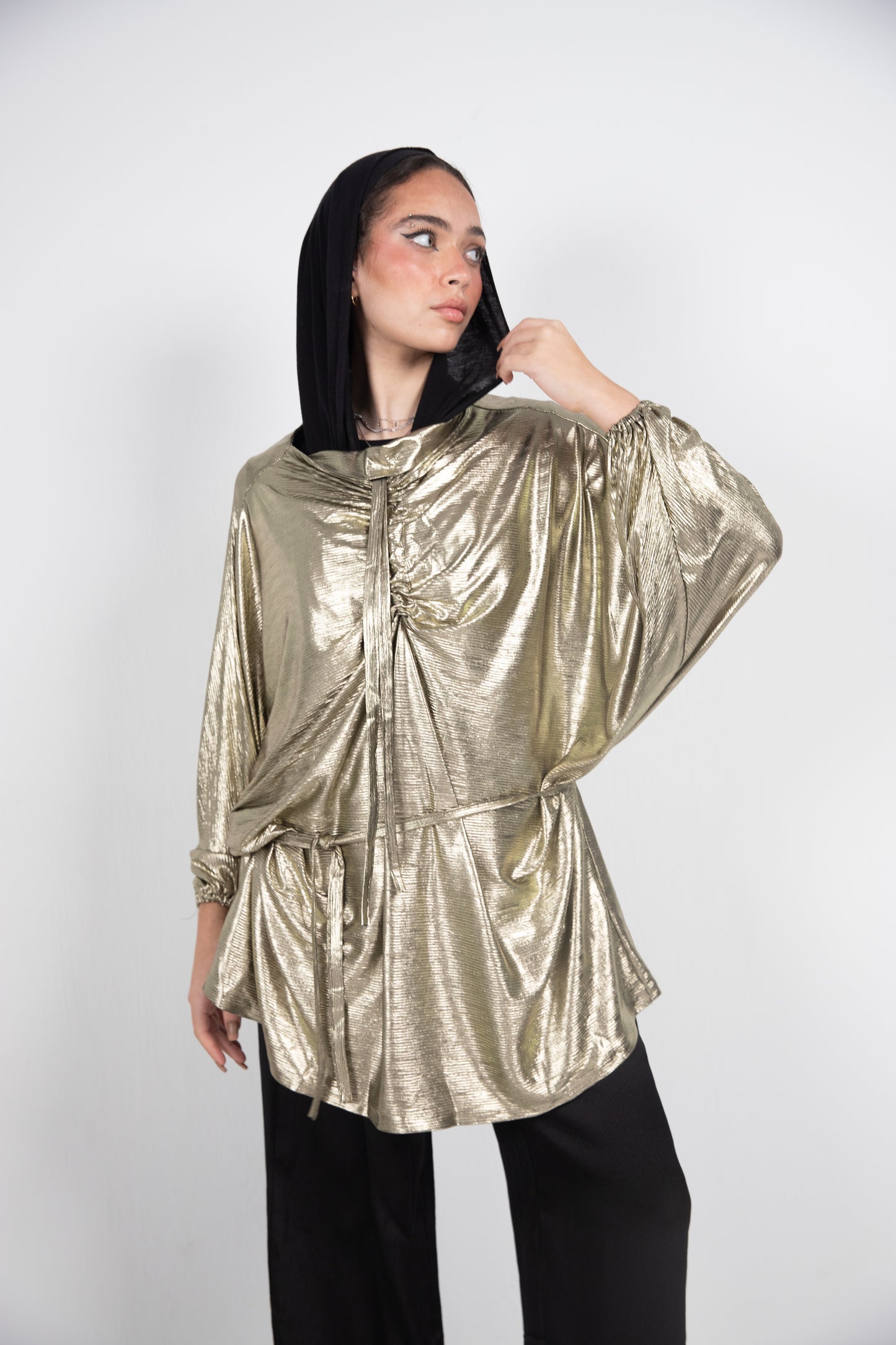 Soirée golden jersey blouse