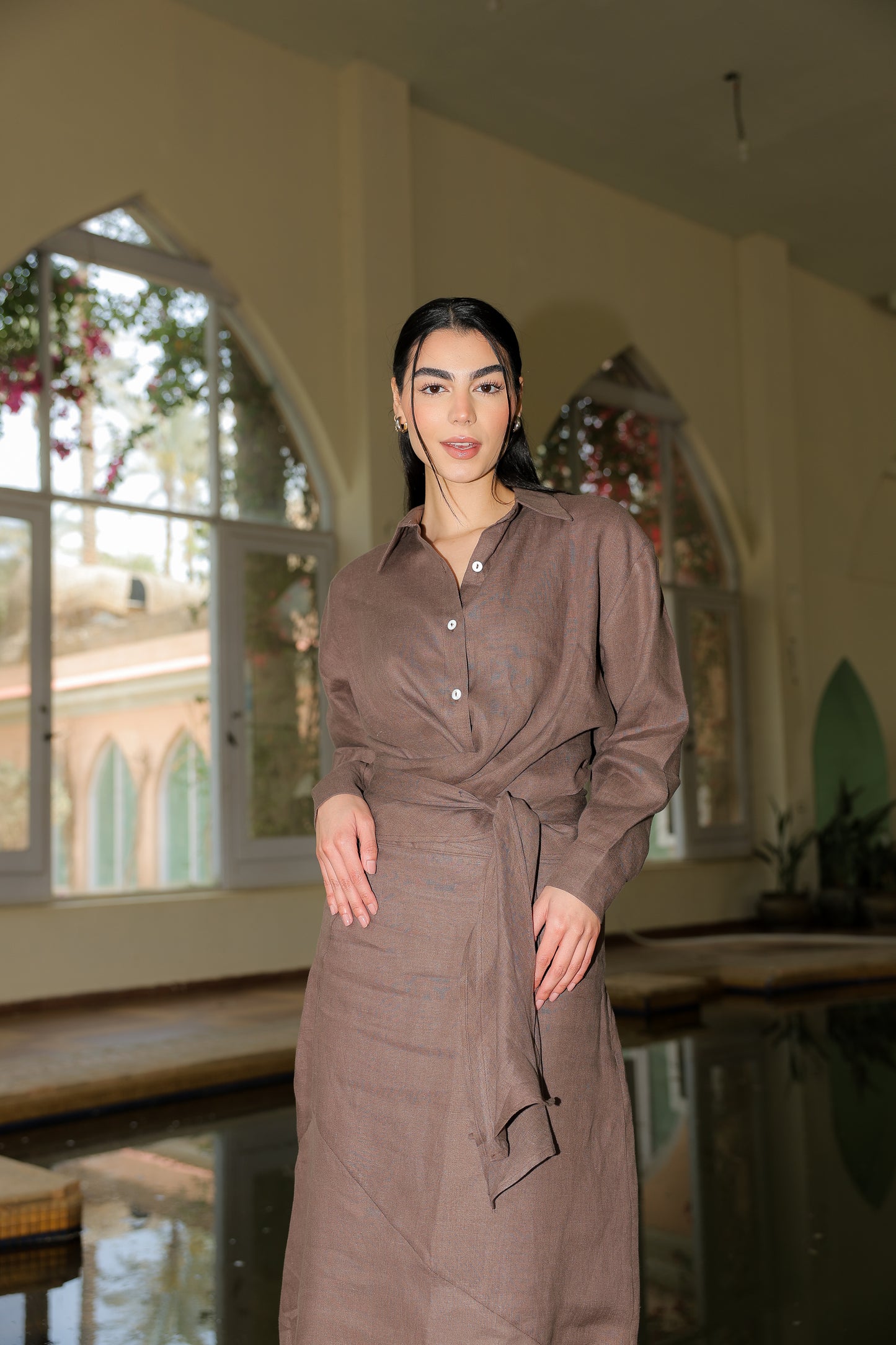 feminine set In chocolate pure linen