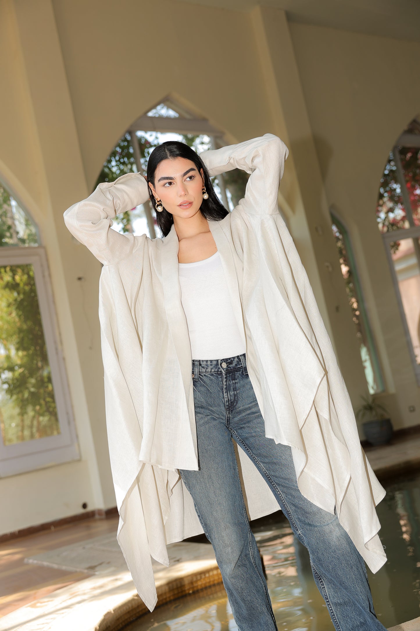 Fatima cardigan pure linen in light beige
