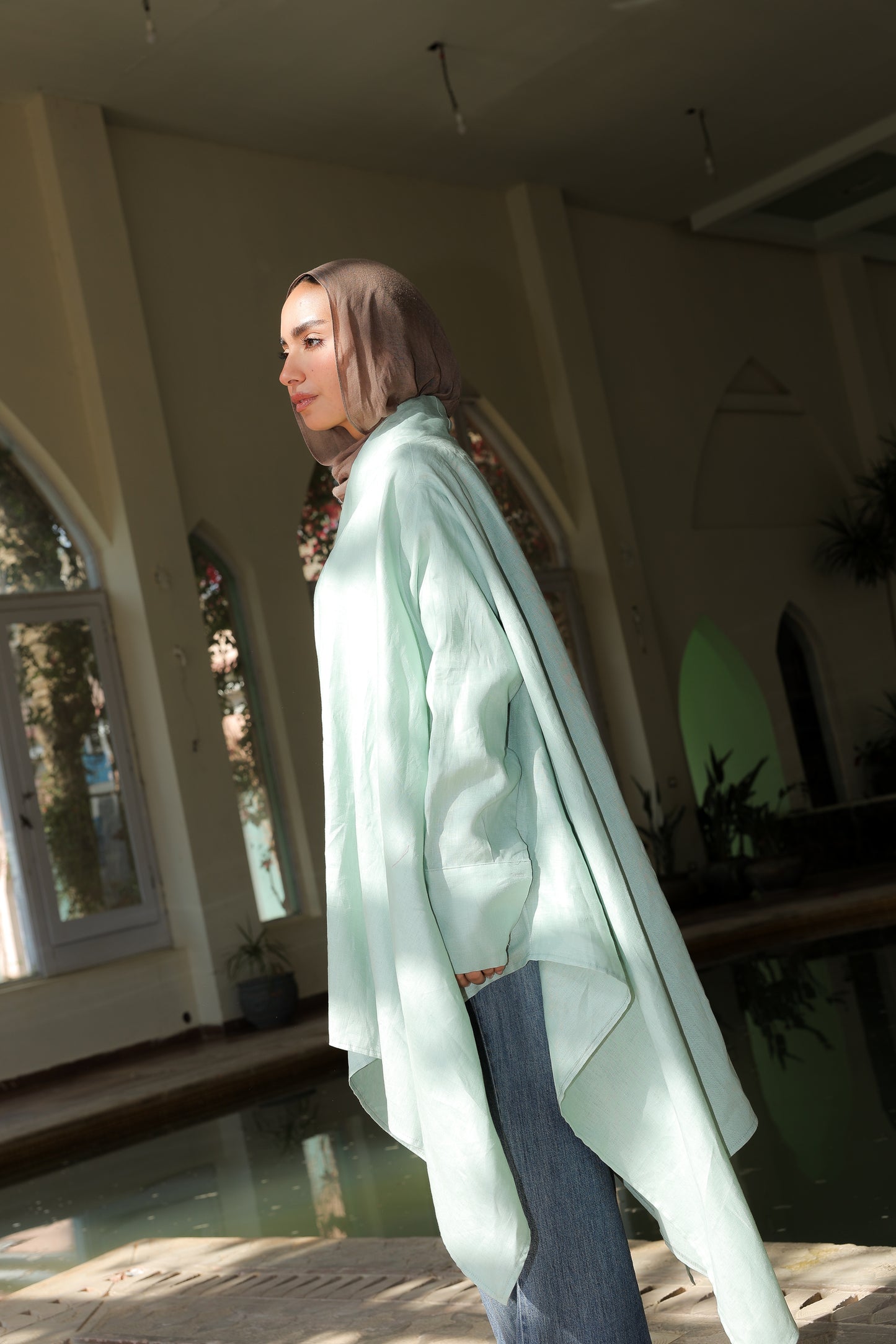 Fatima cardigan pure linen in cool mint