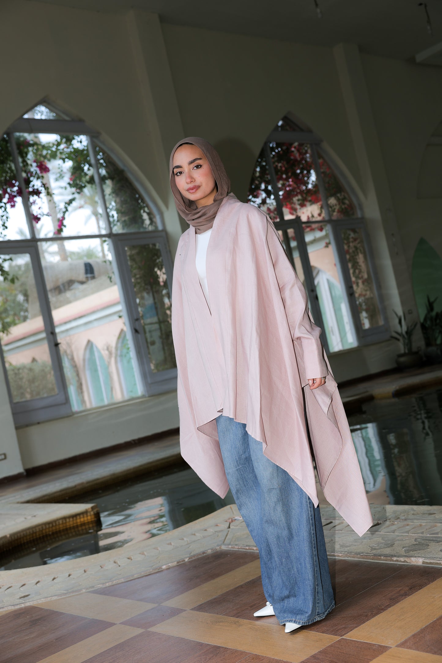Fatima cardigan pure linen in Powder Pink