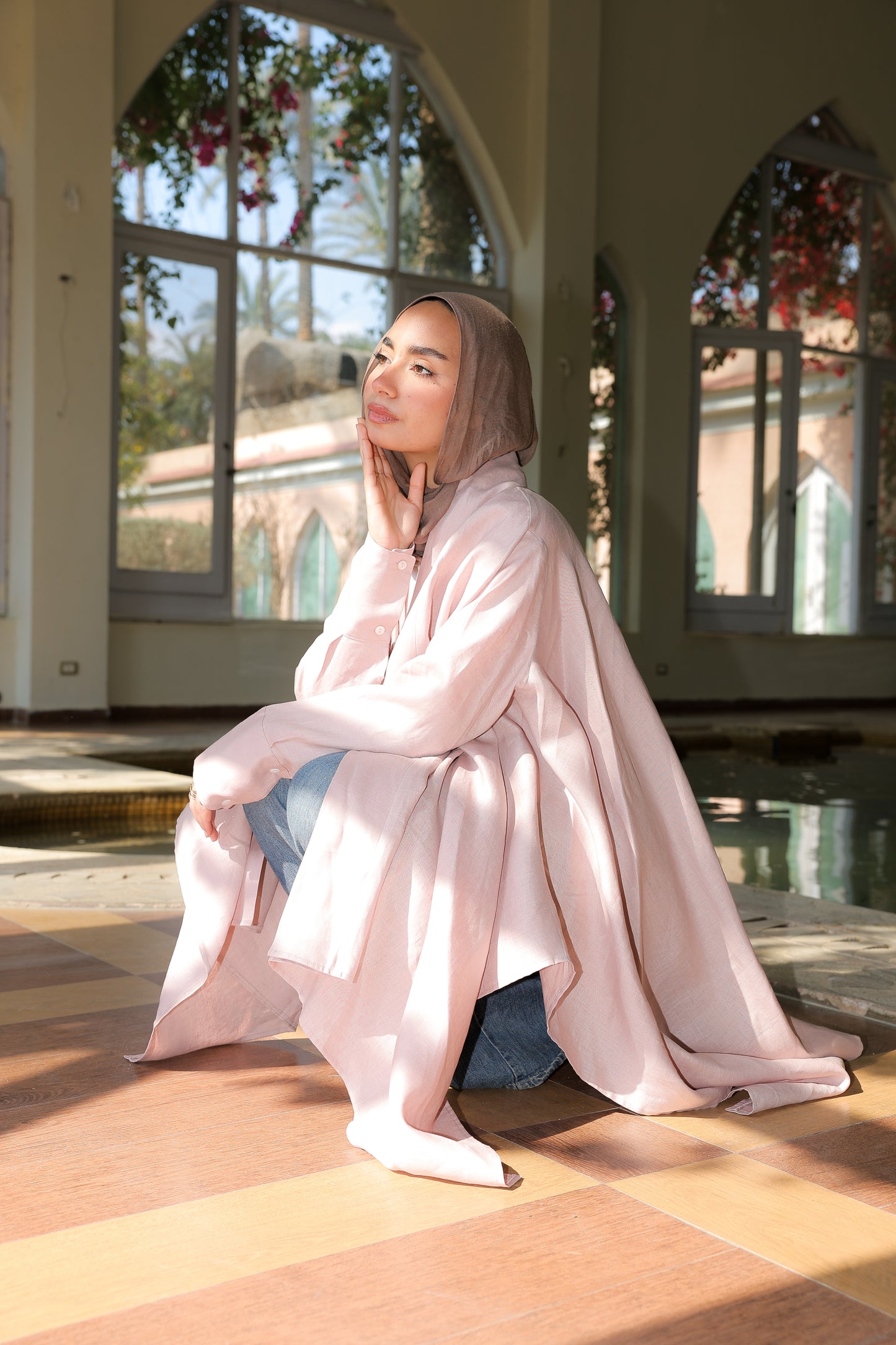 Fatima cardigan pure linen in Powder Pink