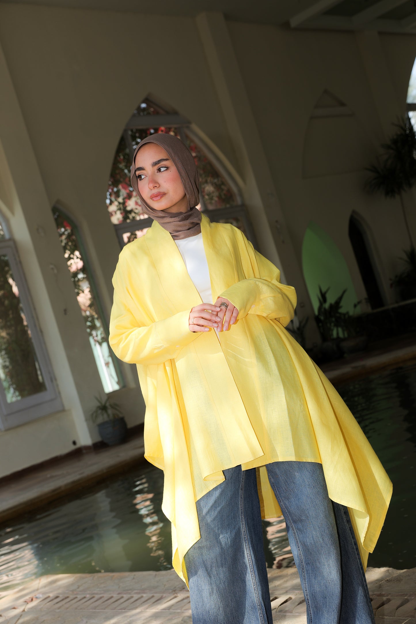 Fatima cardigan pure linen in Yellow