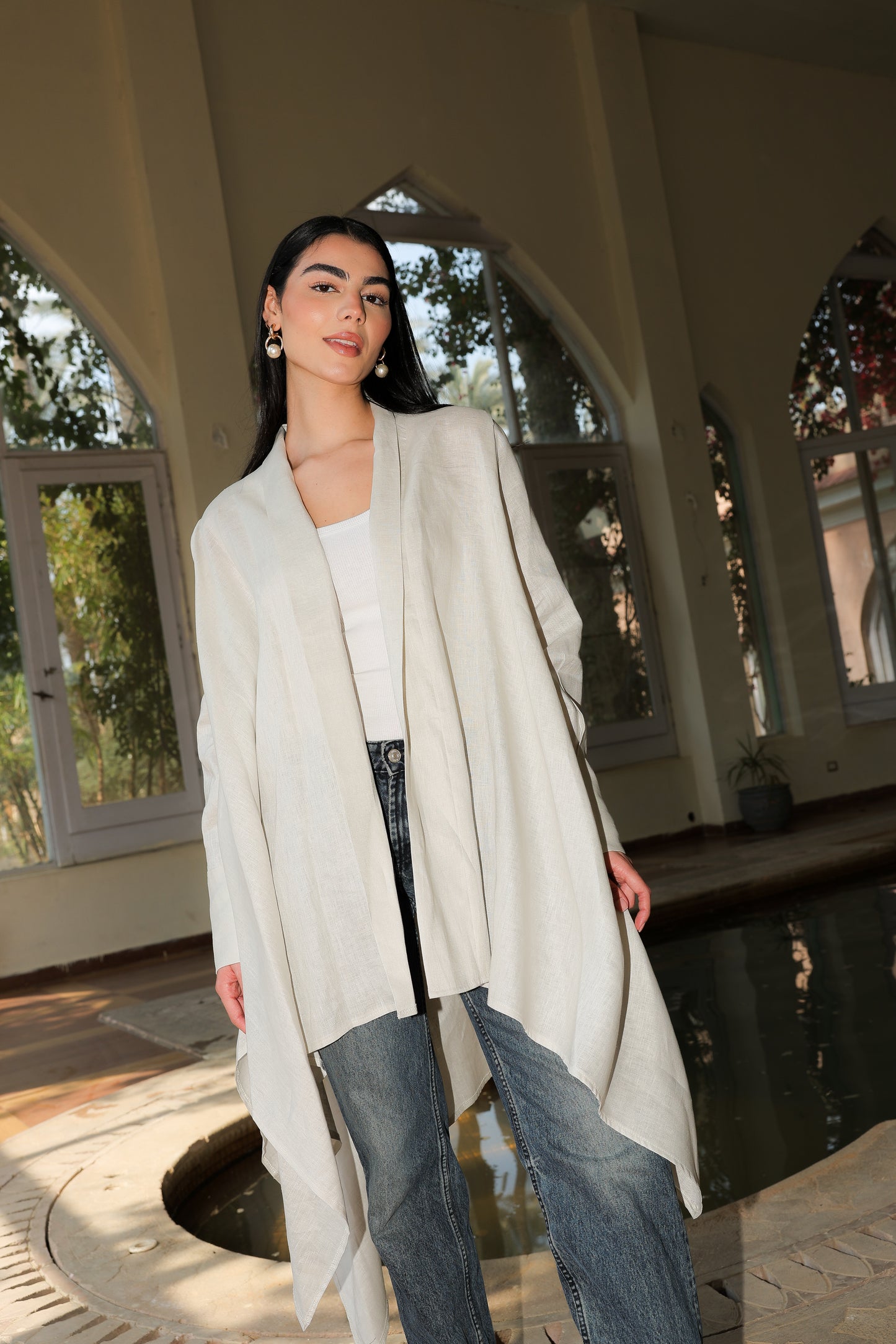 Fatima cardigan pure linen in light beige