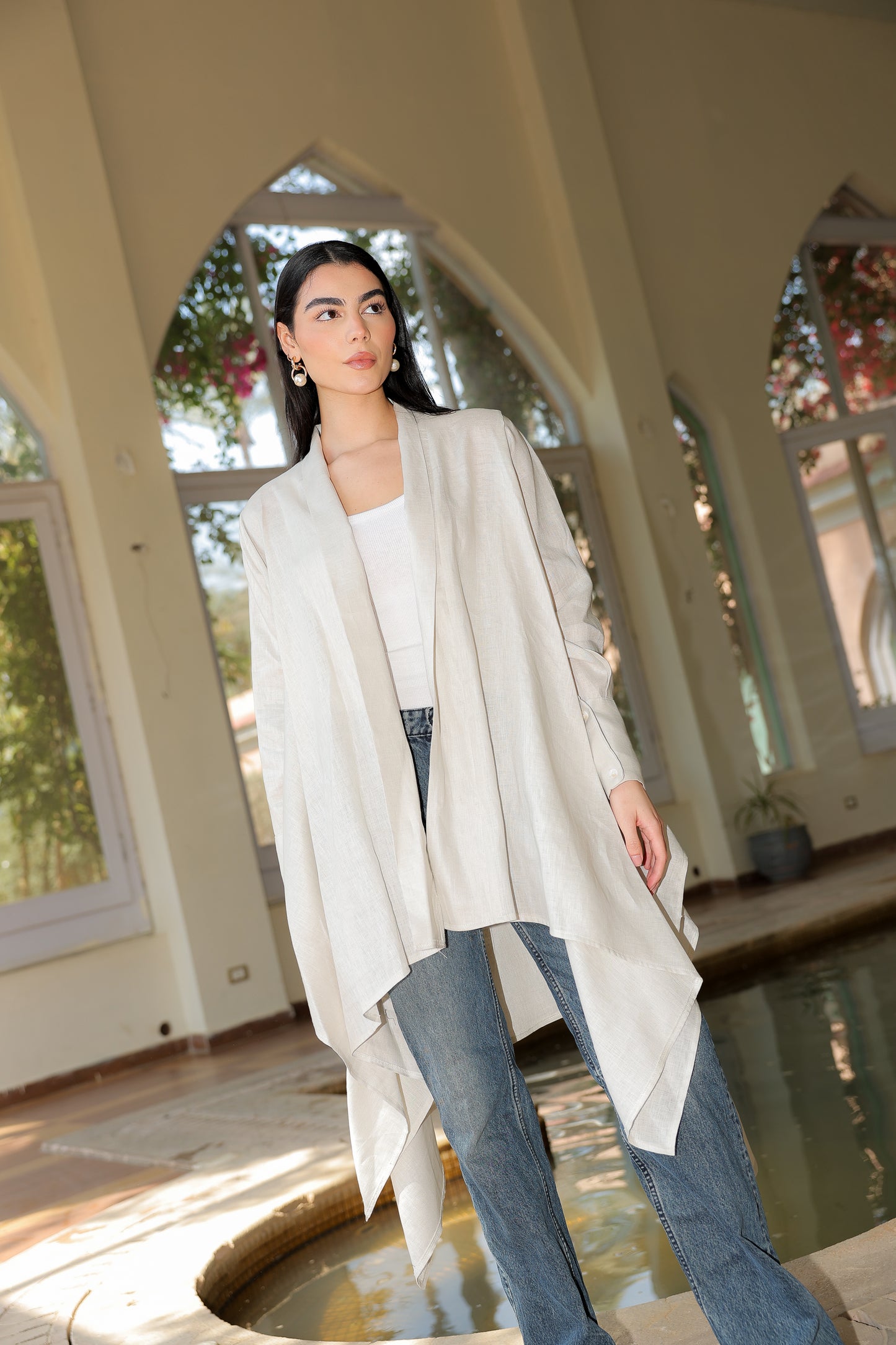 Fatima cardigan pure linen in light beige