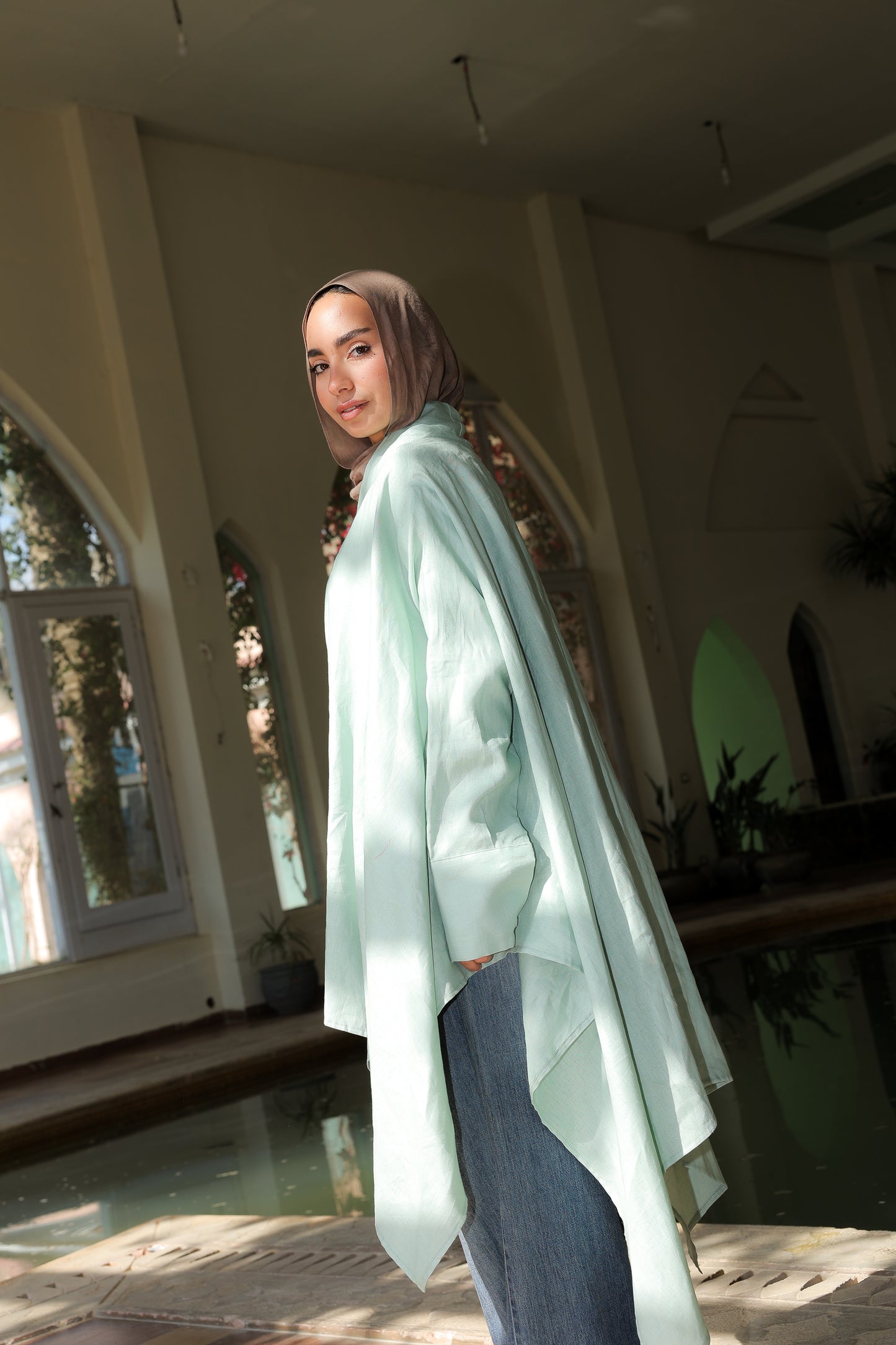 Fatima cardigan pure linen in cool mint