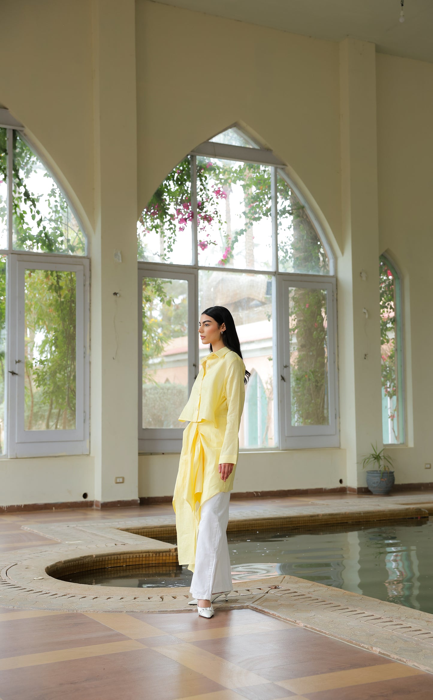 Paneled Tie-front shirt in yellow