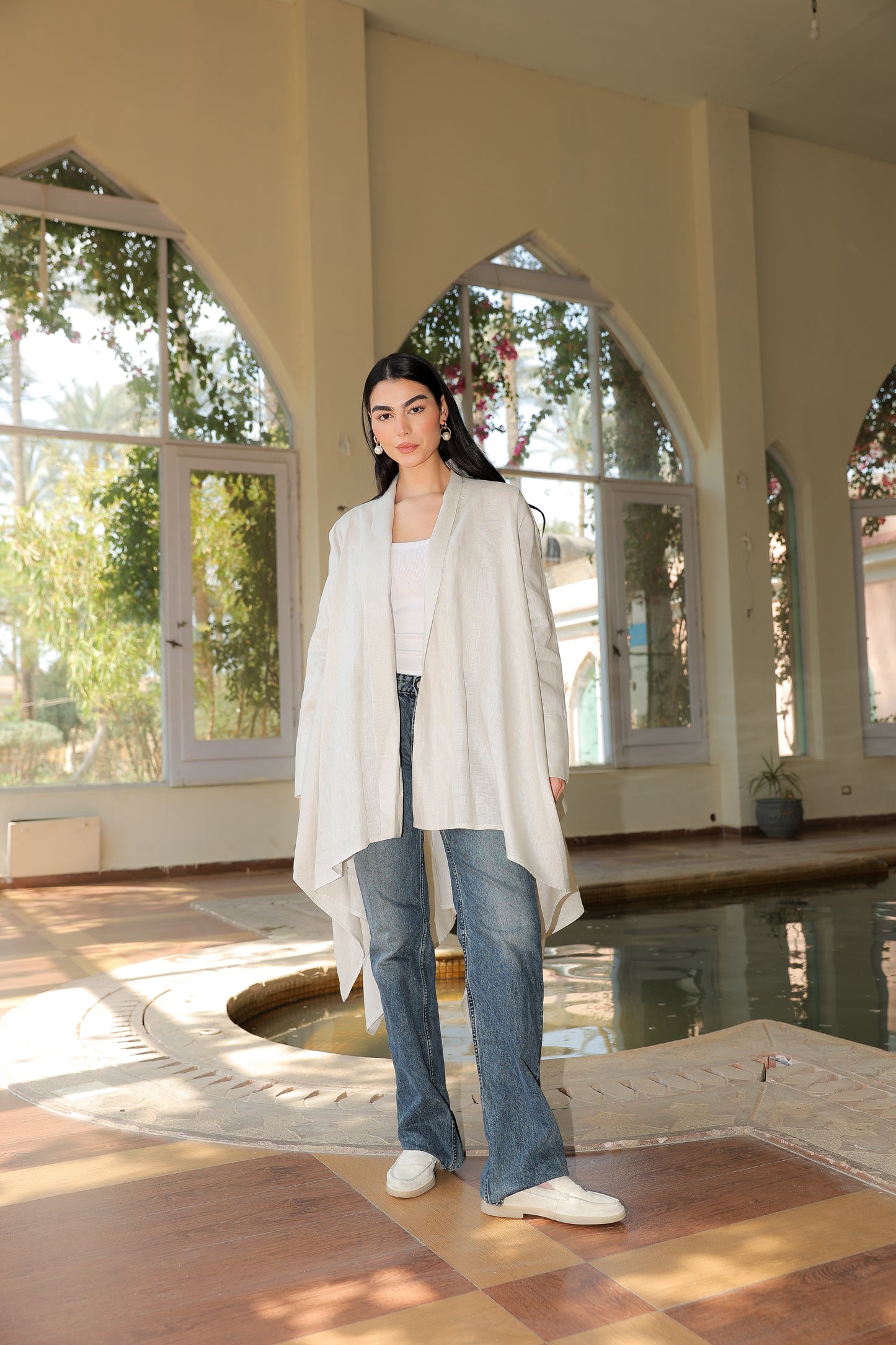 Fatima cardigan pure linen in light beige