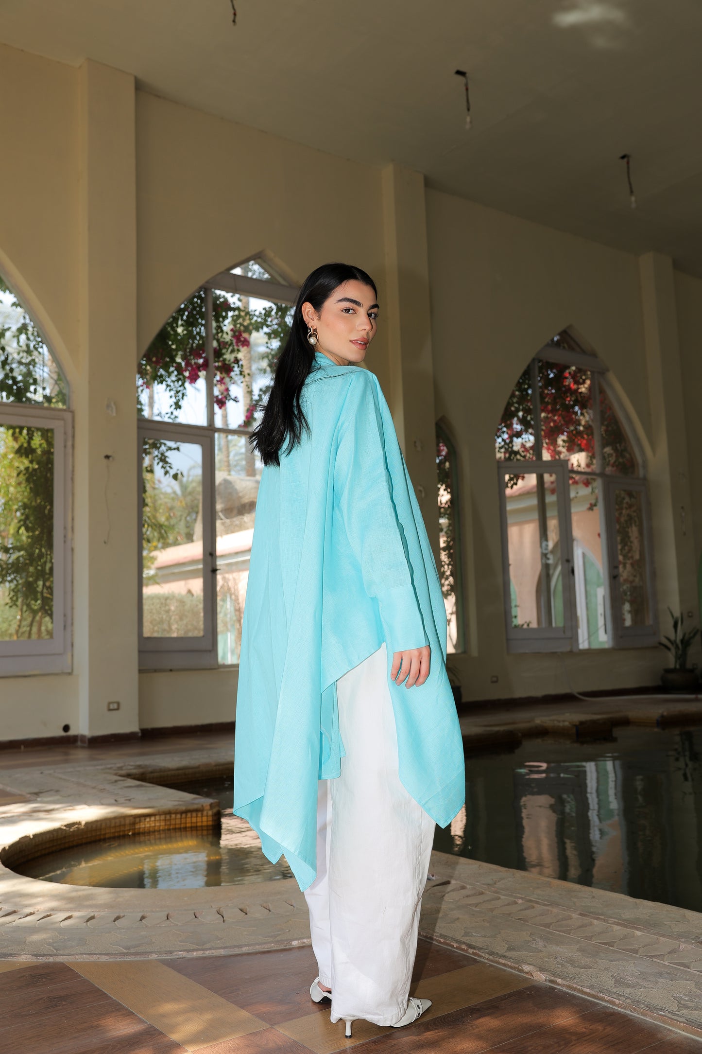 Fatima cardigan in pure linen turquoise