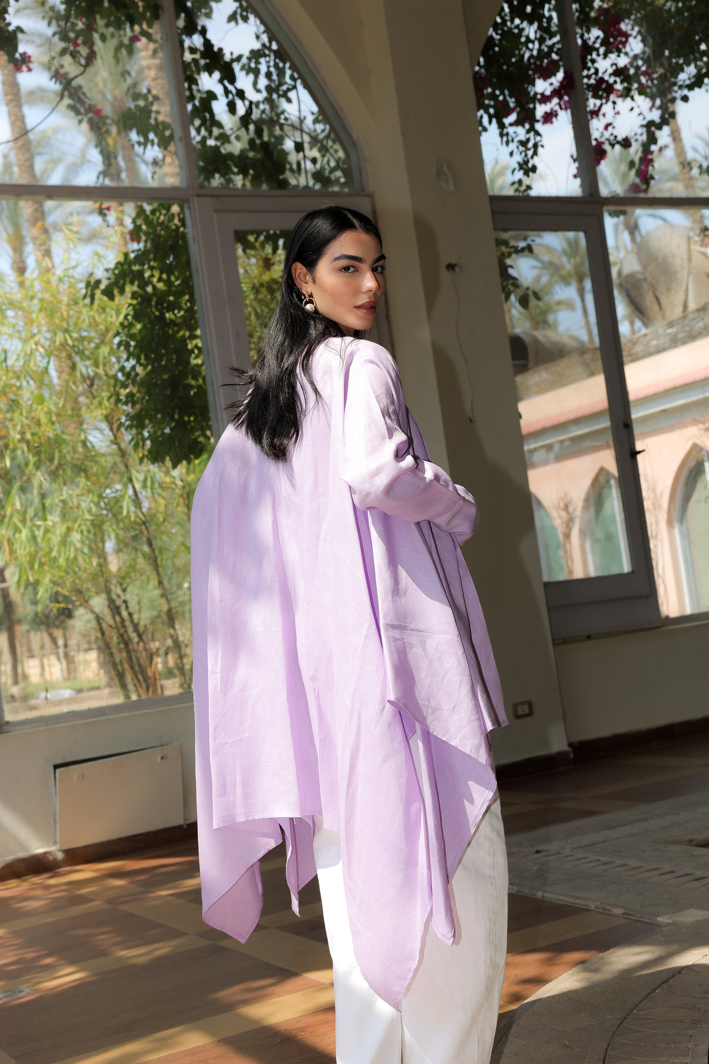 Fatima cardigan pure linen in lilac