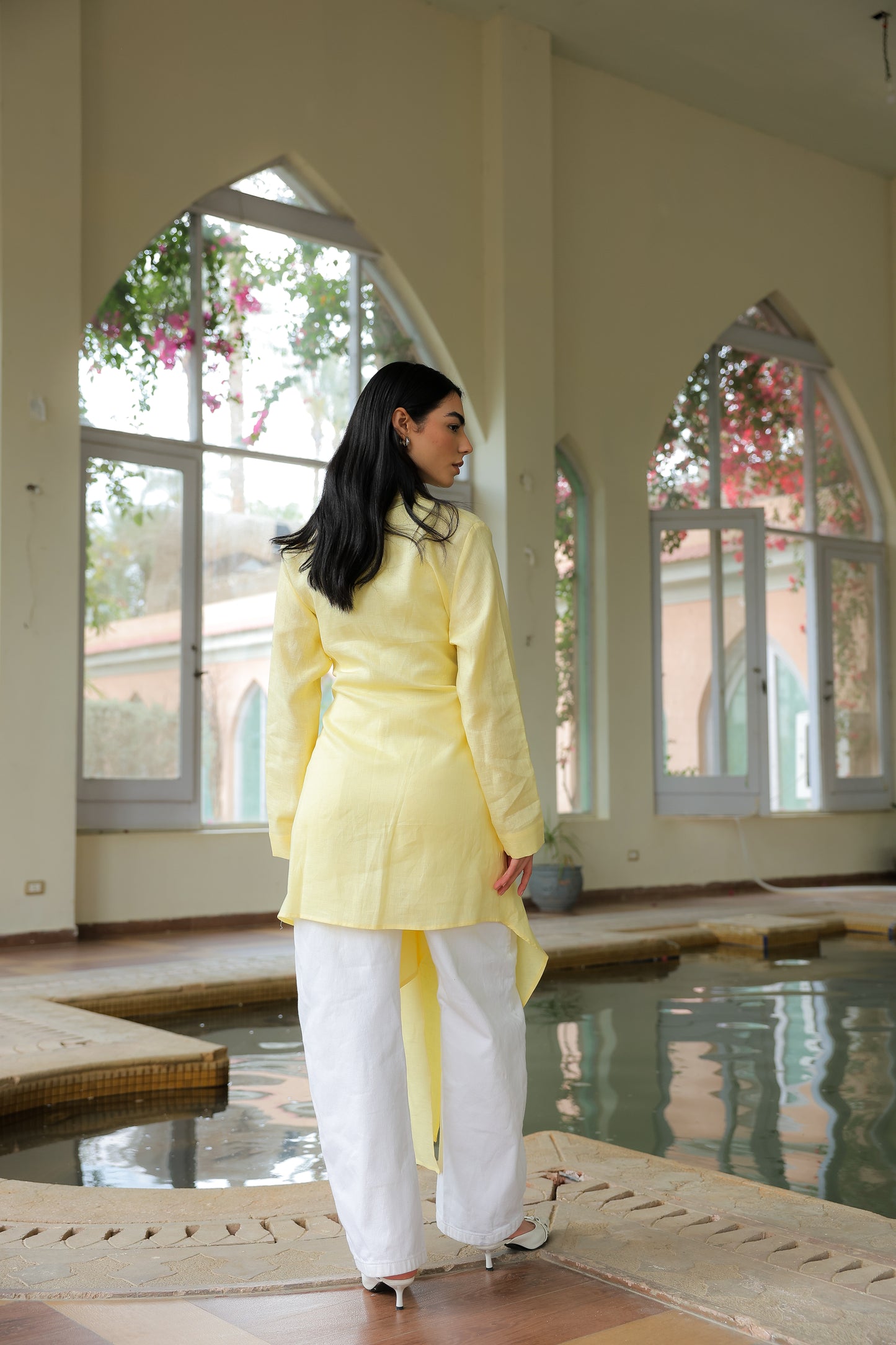 Paneled Tie-front shirt in yellow