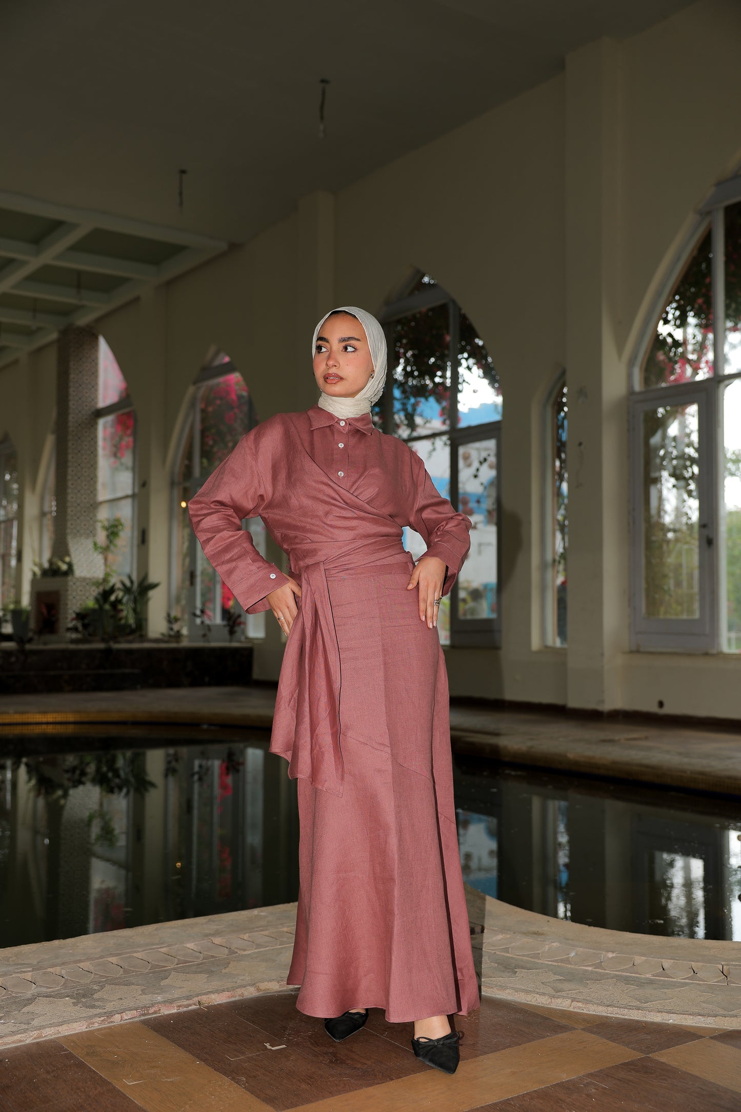 feminine set In Rosewood pure linen