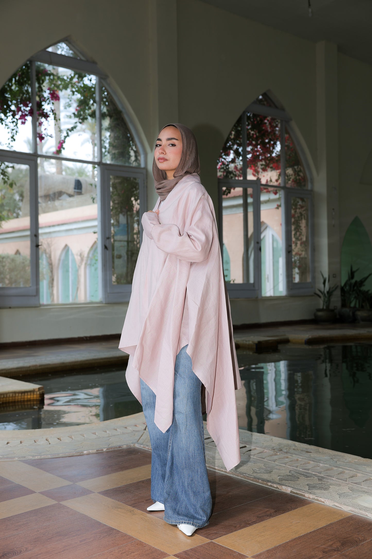 Fatima cardigan pure linen in Powder Pink
