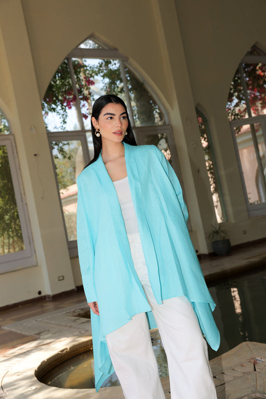Fatima cardigan in pure linen turquoise