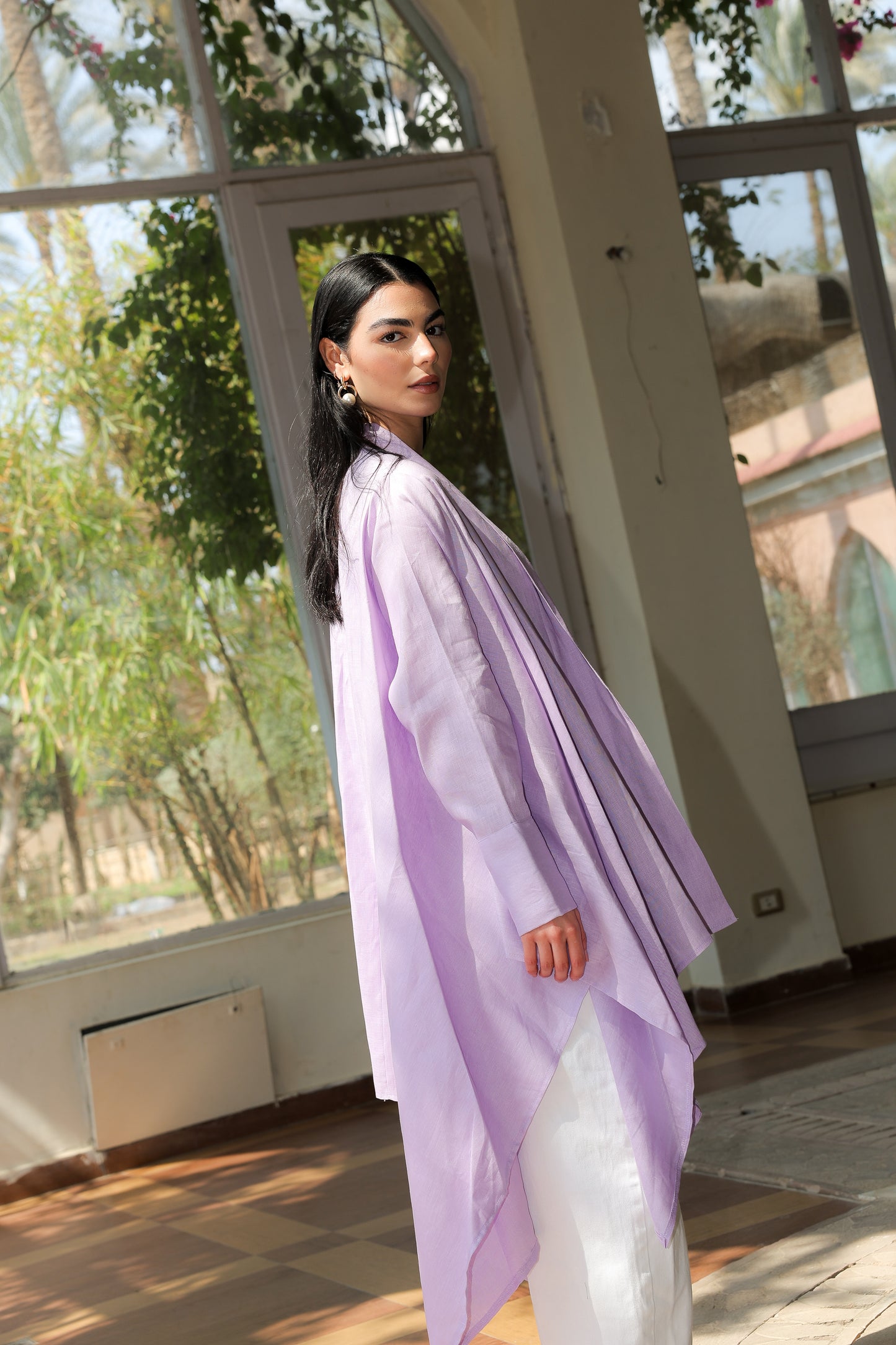 Fatima cardigan pure linen in lilac