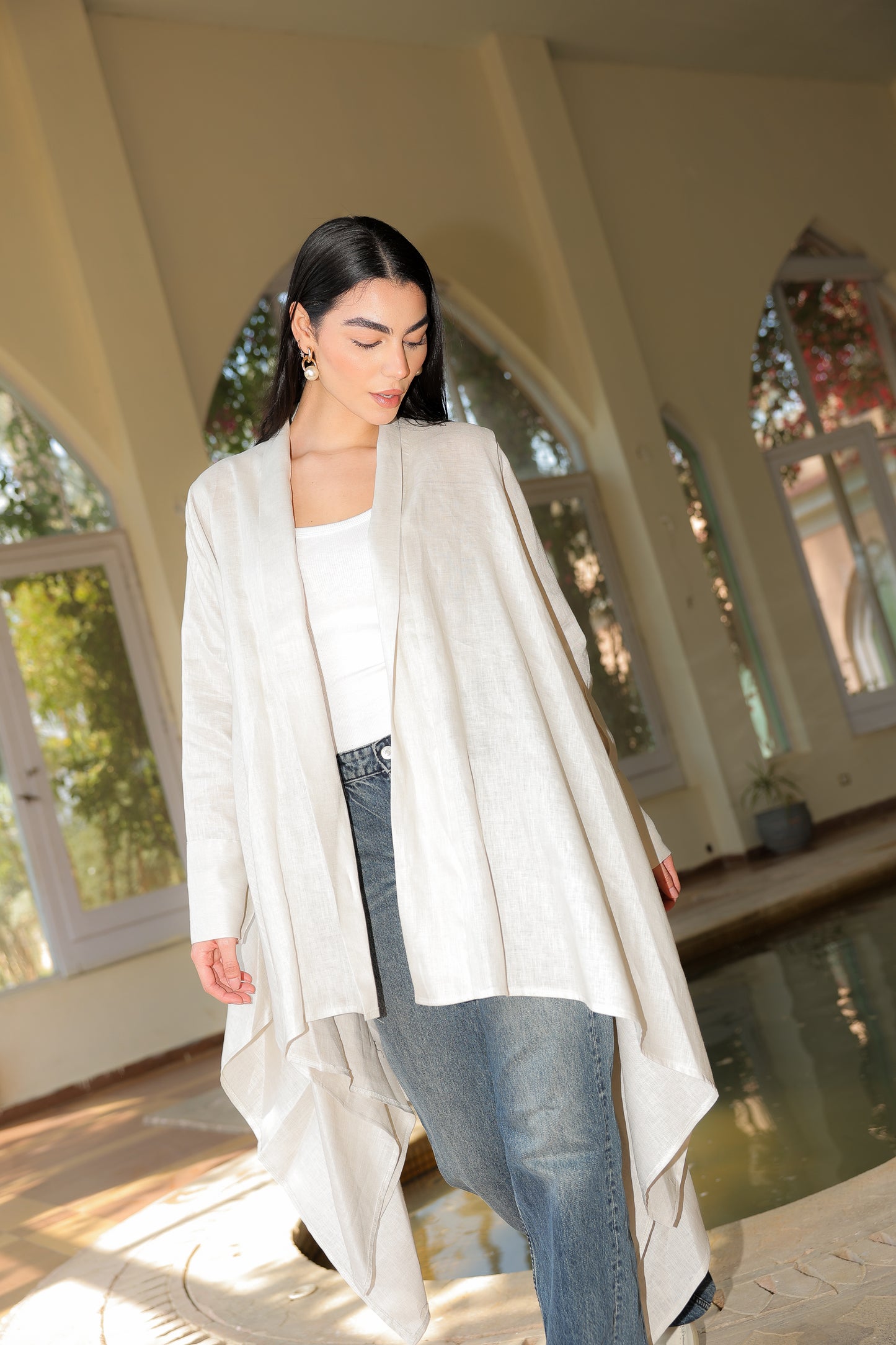 Fatima cardigan pure linen in light beige