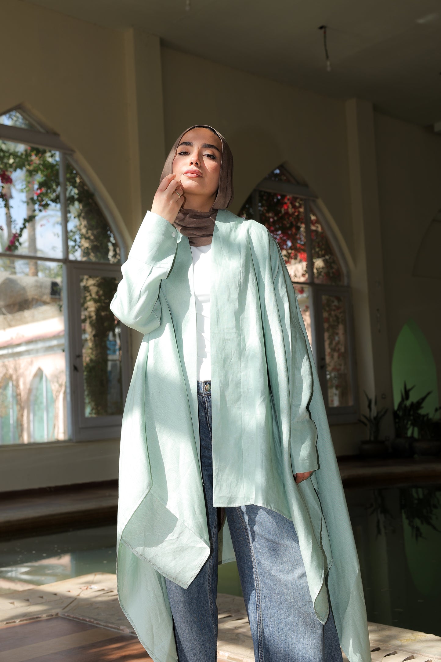 Fatima cardigan pure linen in cool mint