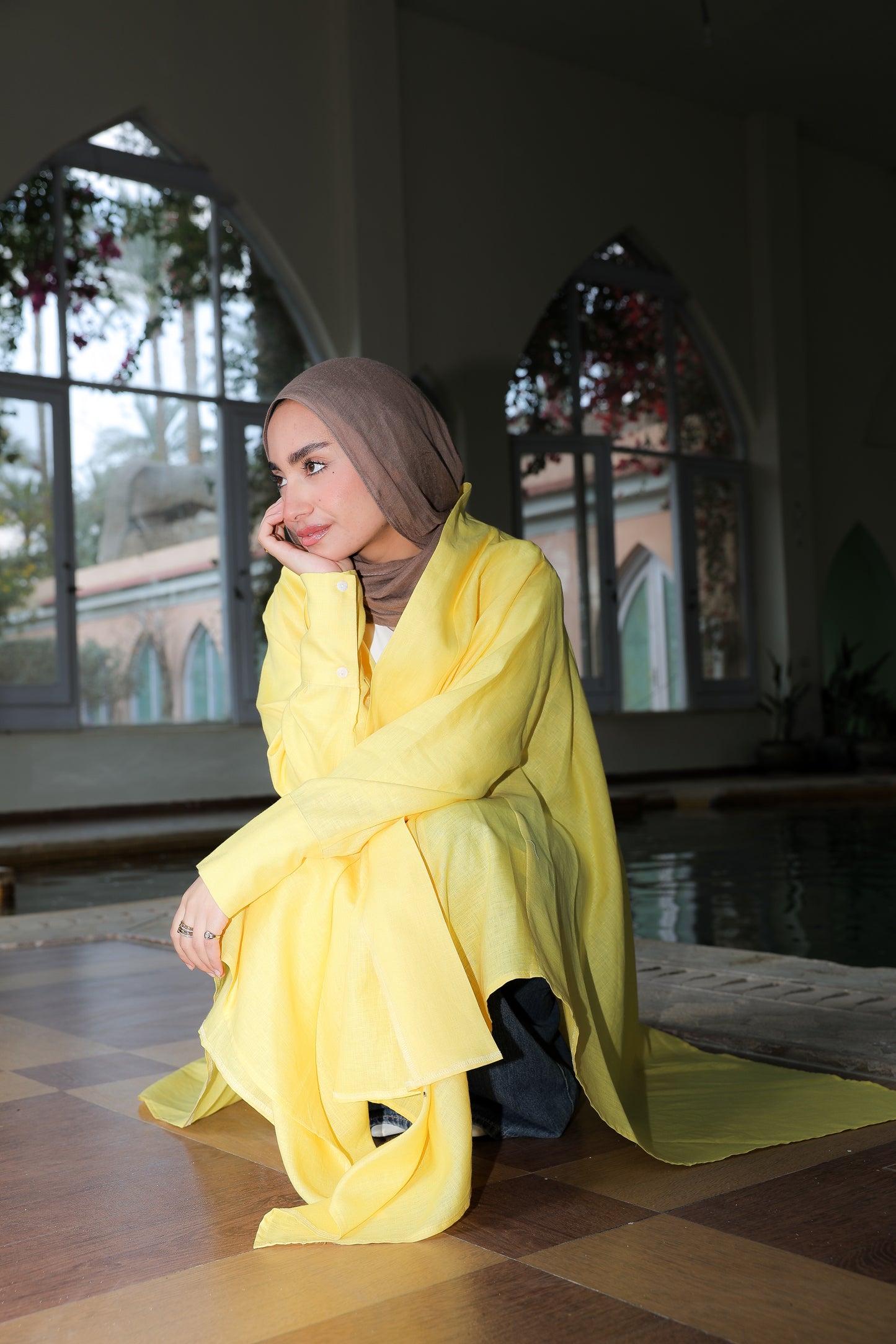 Fatima cardigan pure linen in Yellow