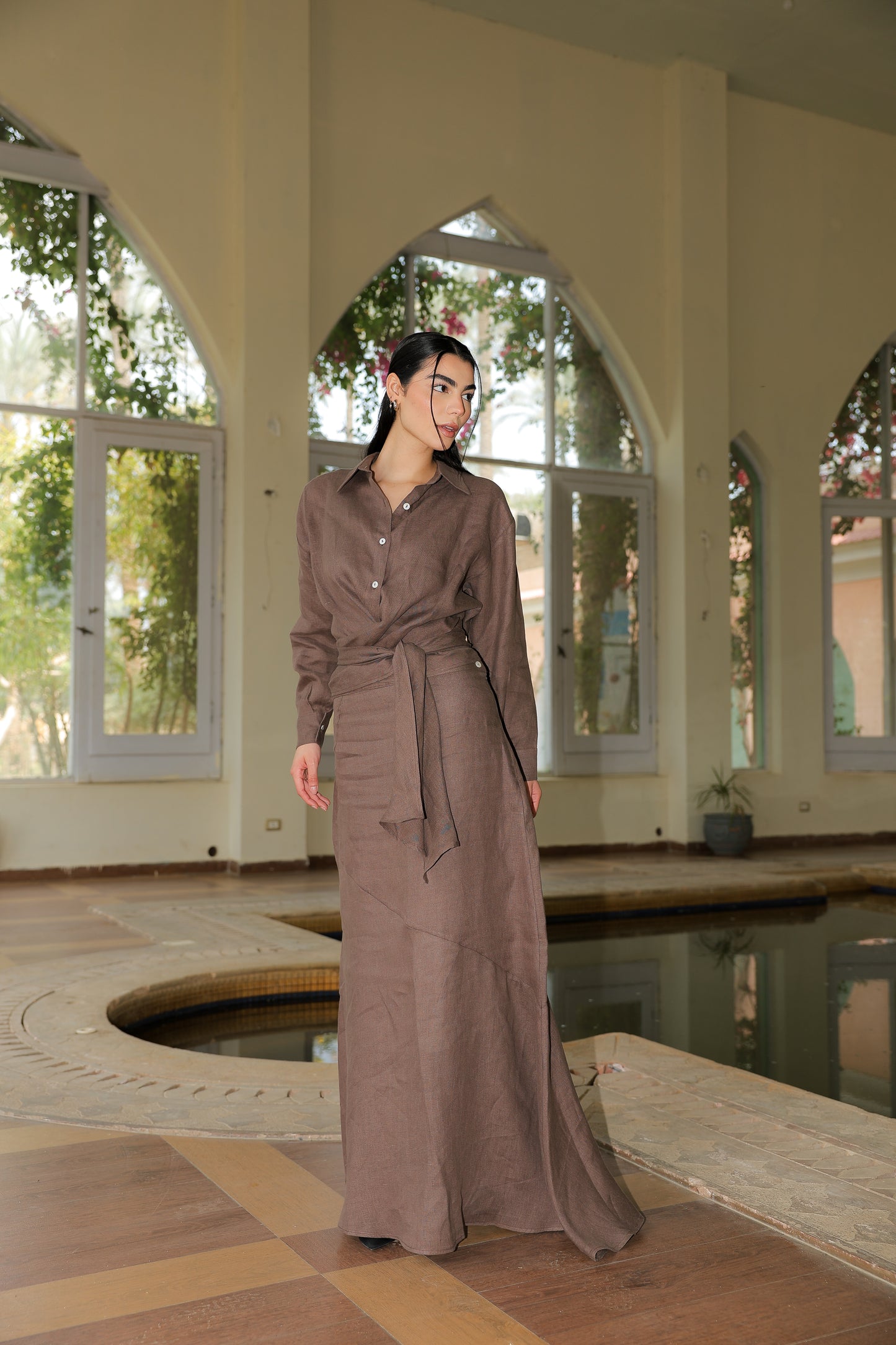 feminine set In chocolate pure linen