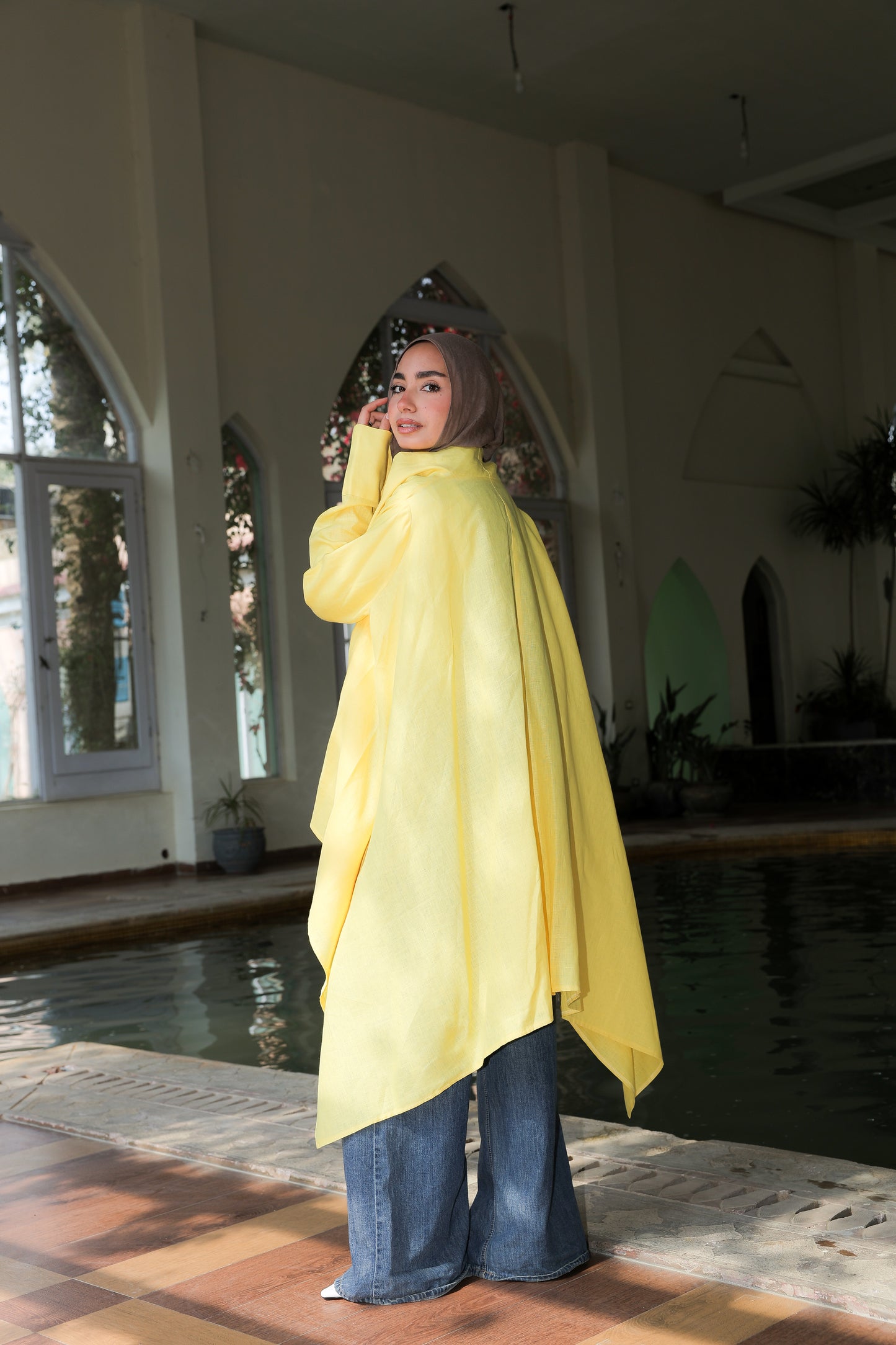 Fatima cardigan pure linen in Yellow