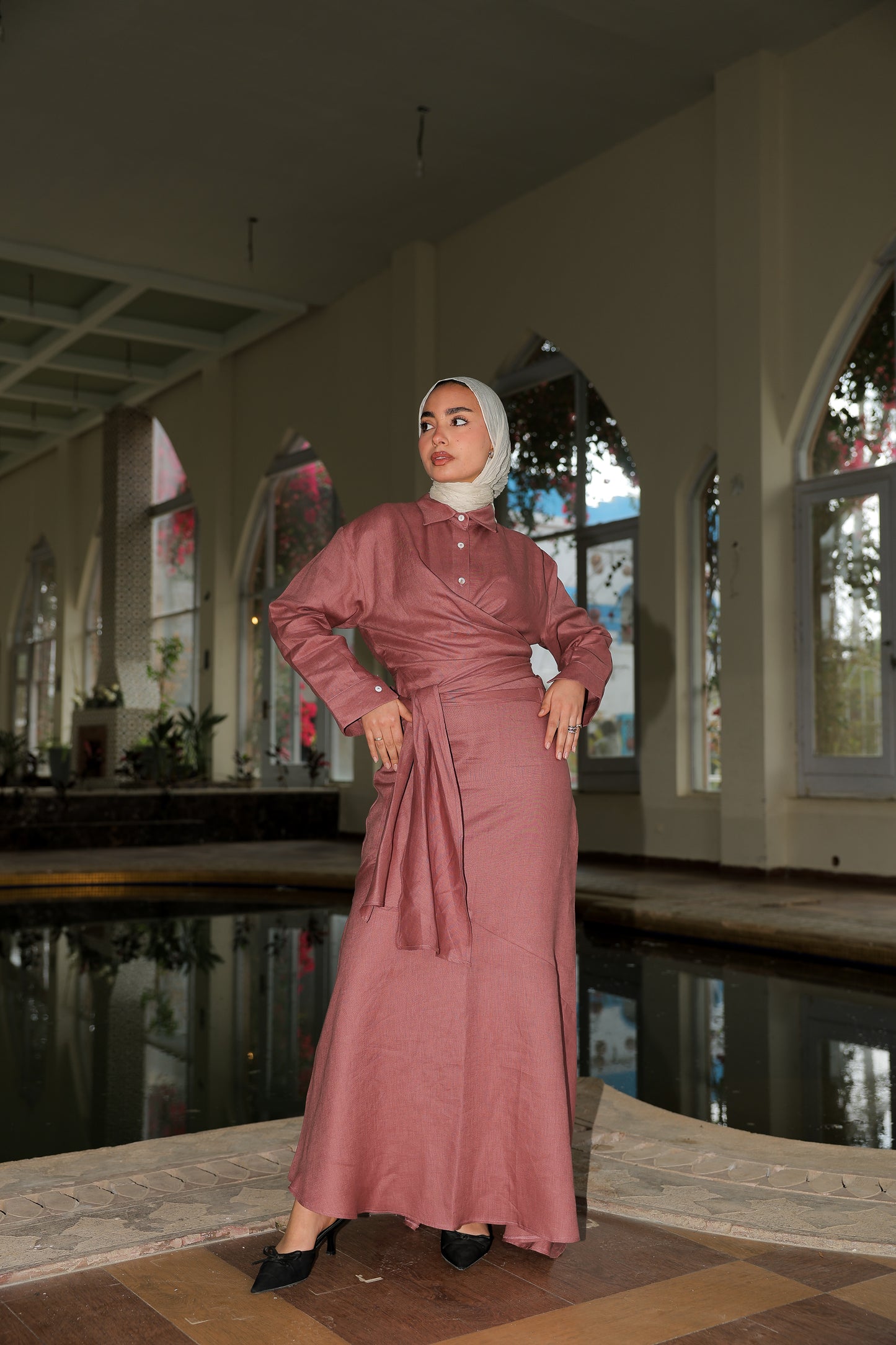 feminine set In Rosewood pure linen