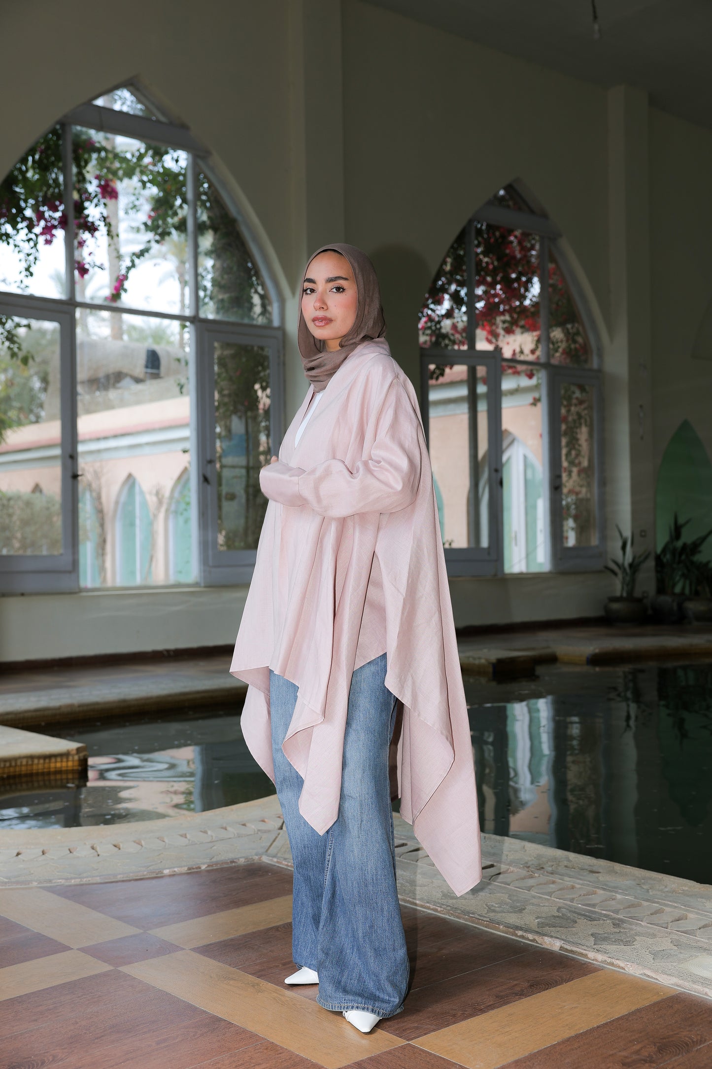 Fatima cardigan pure linen in Powder Pink