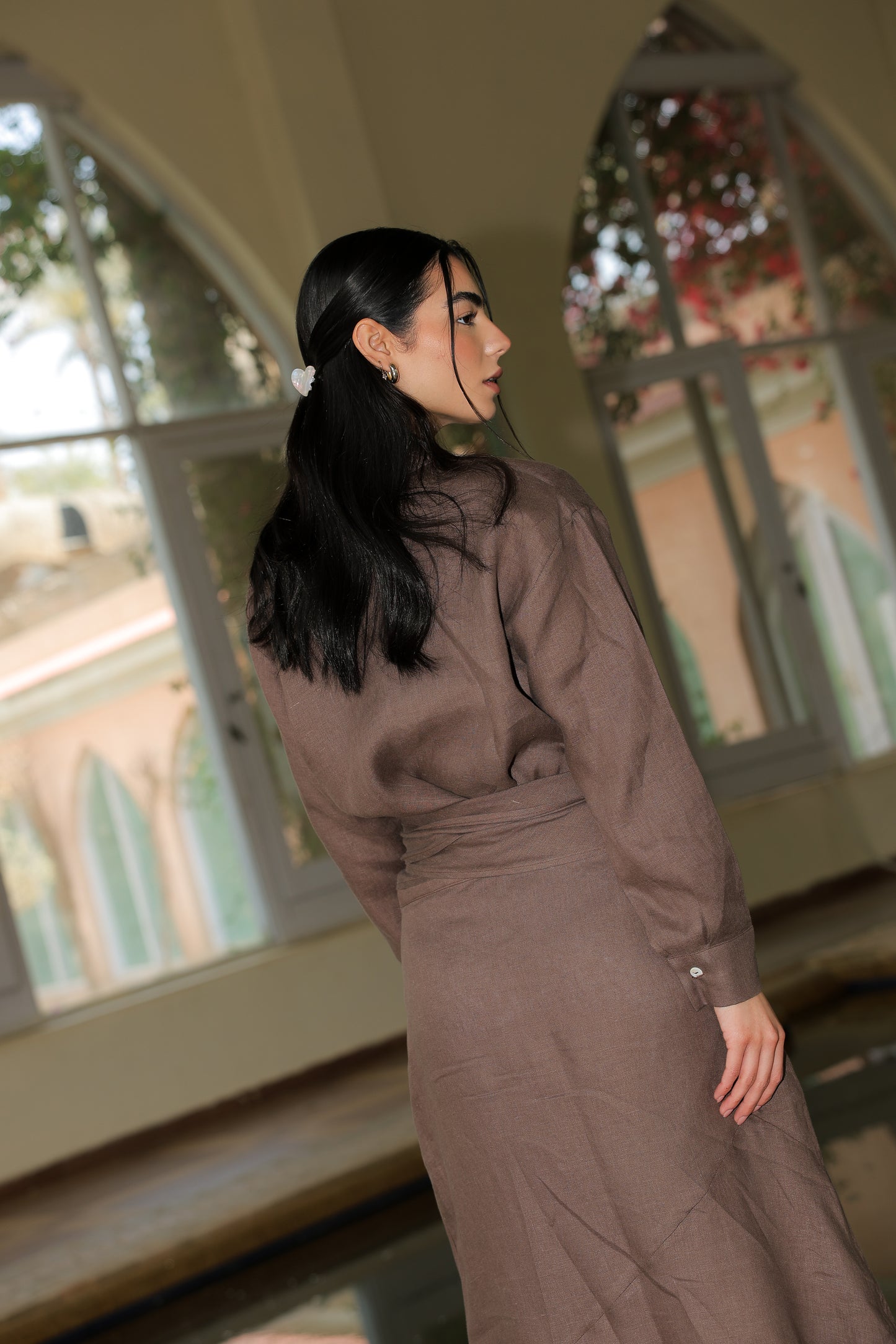 feminine set In chocolate pure linen