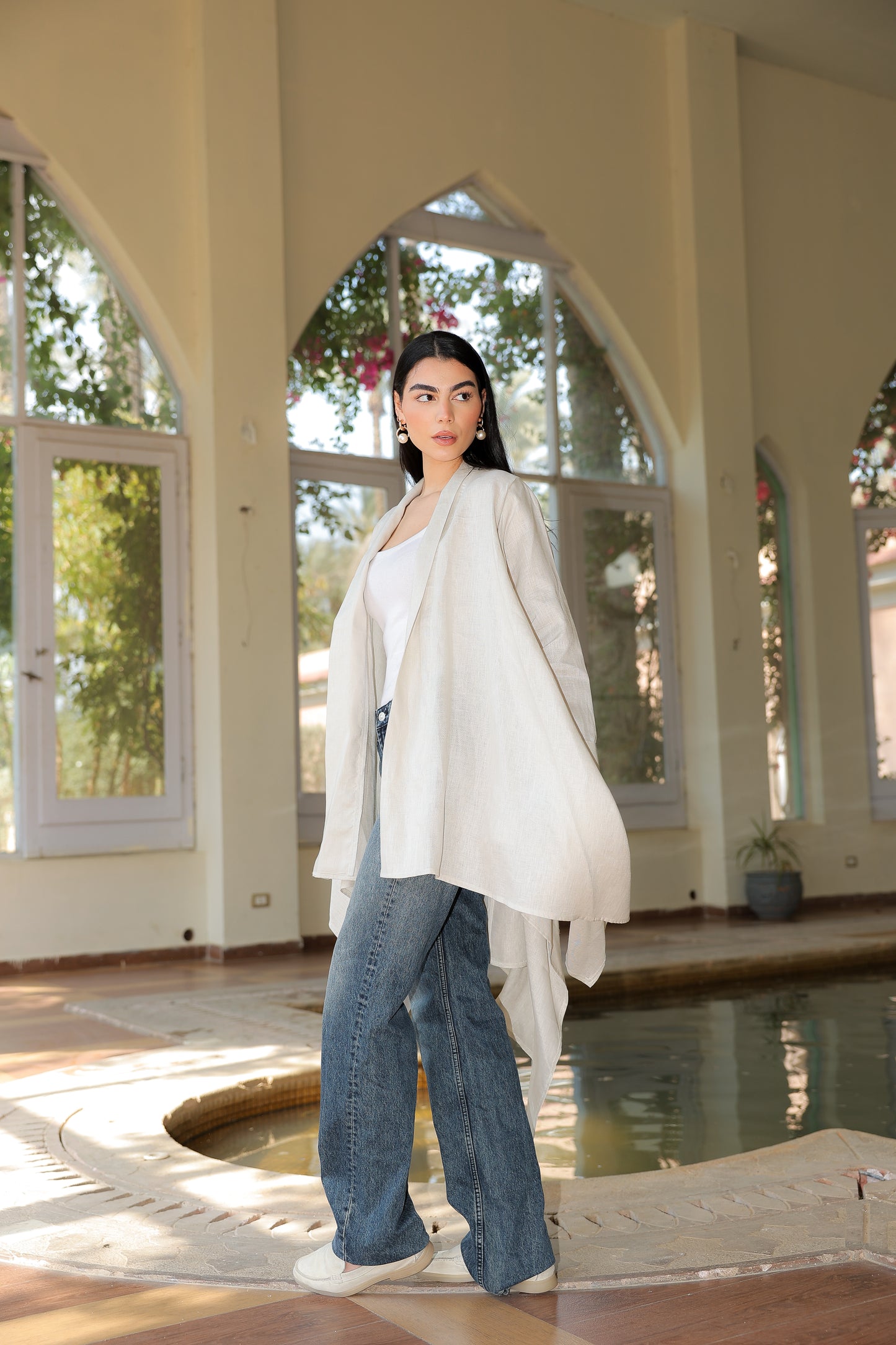 Fatima cardigan pure linen in light beige
