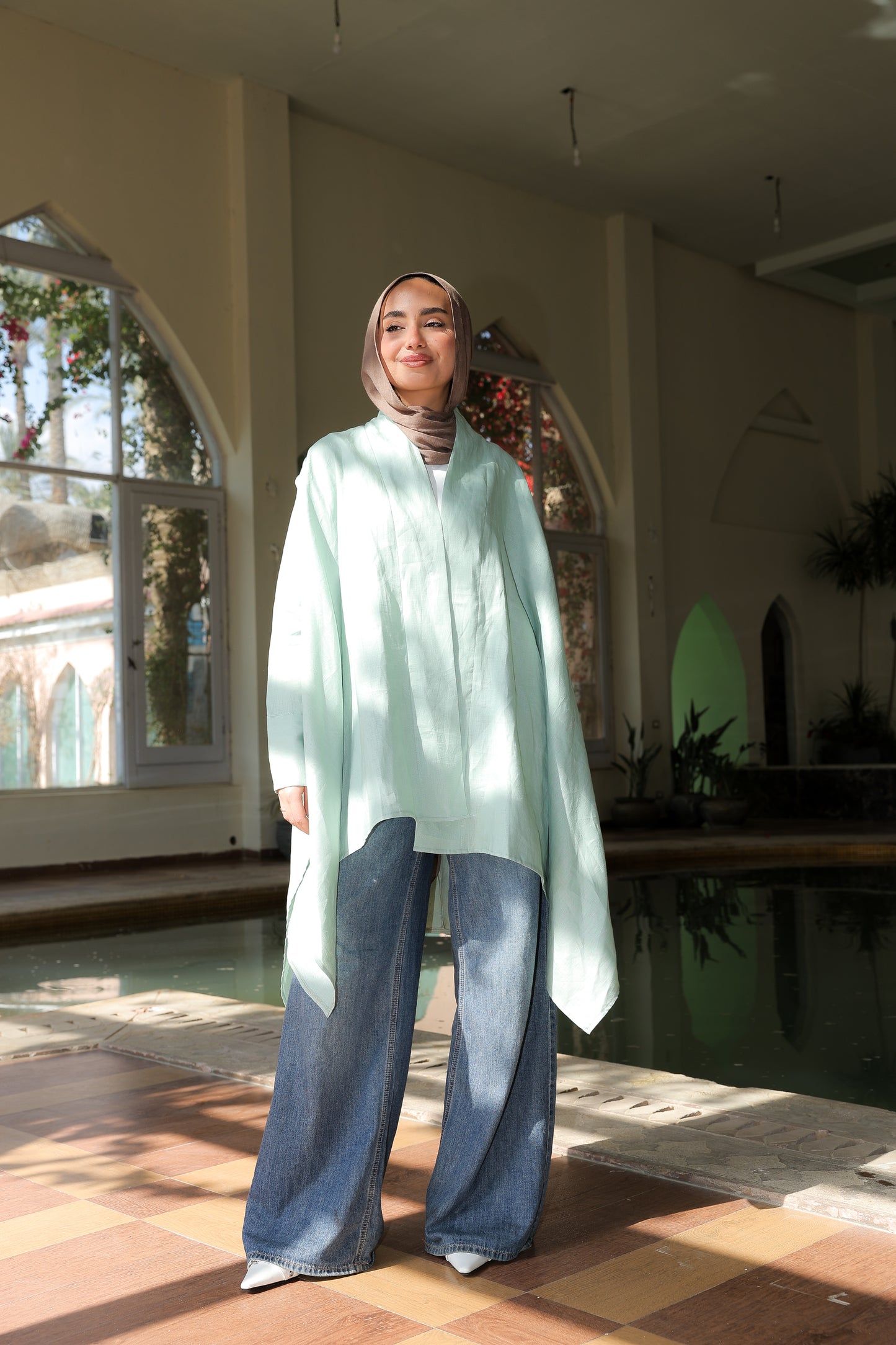 Fatima cardigan pure linen in cool mint