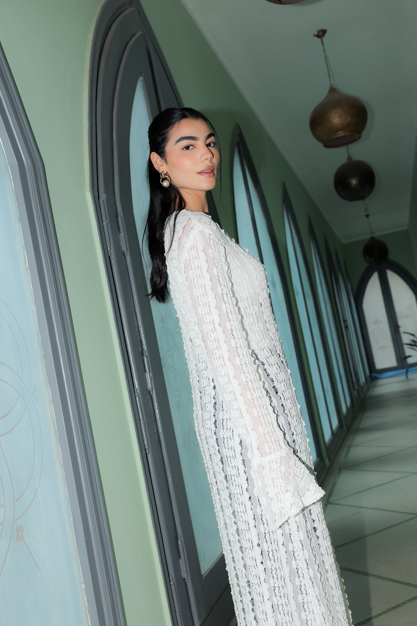 V lace cardigan in white