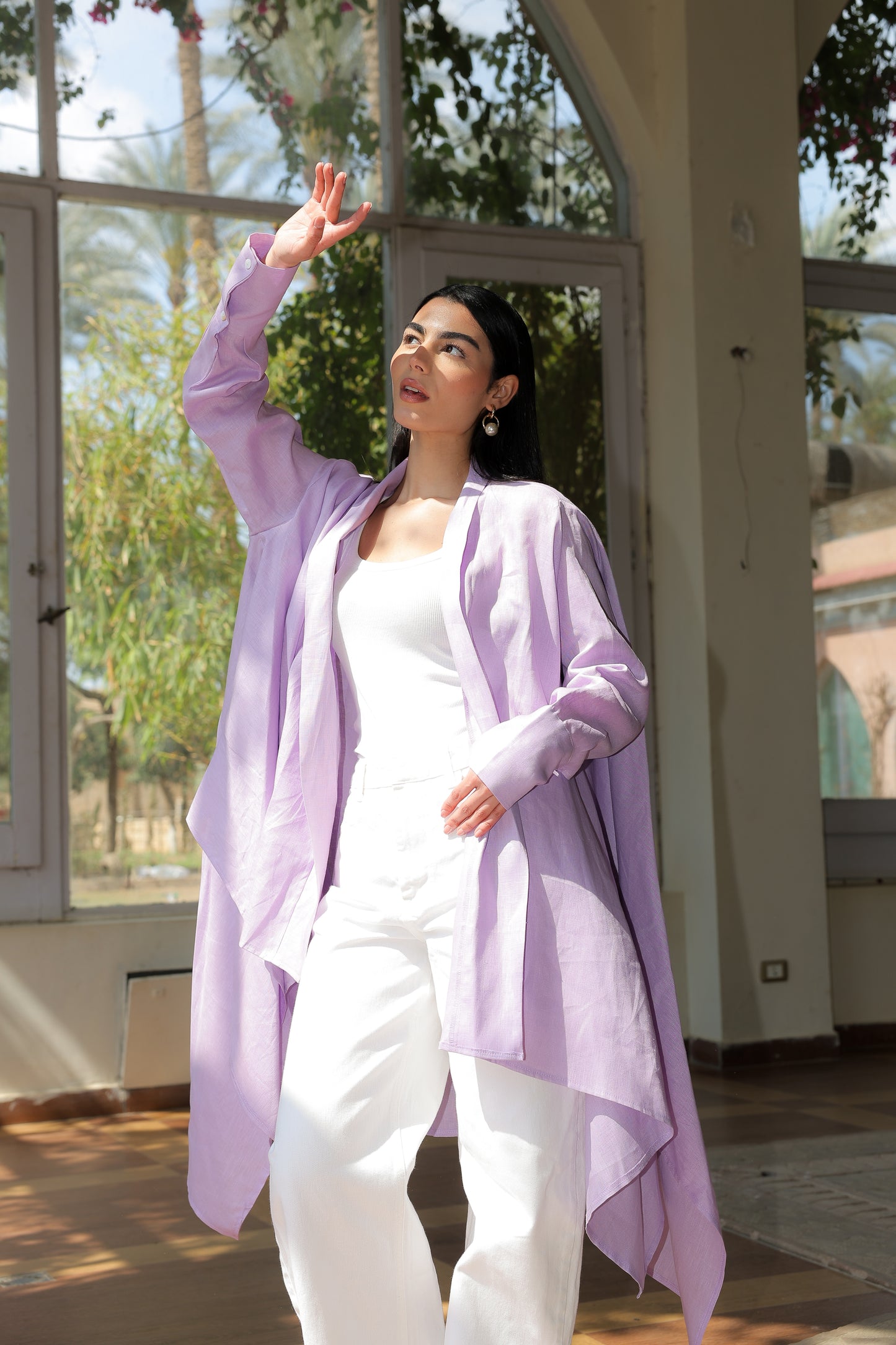 Fatima cardigan pure linen in lilac