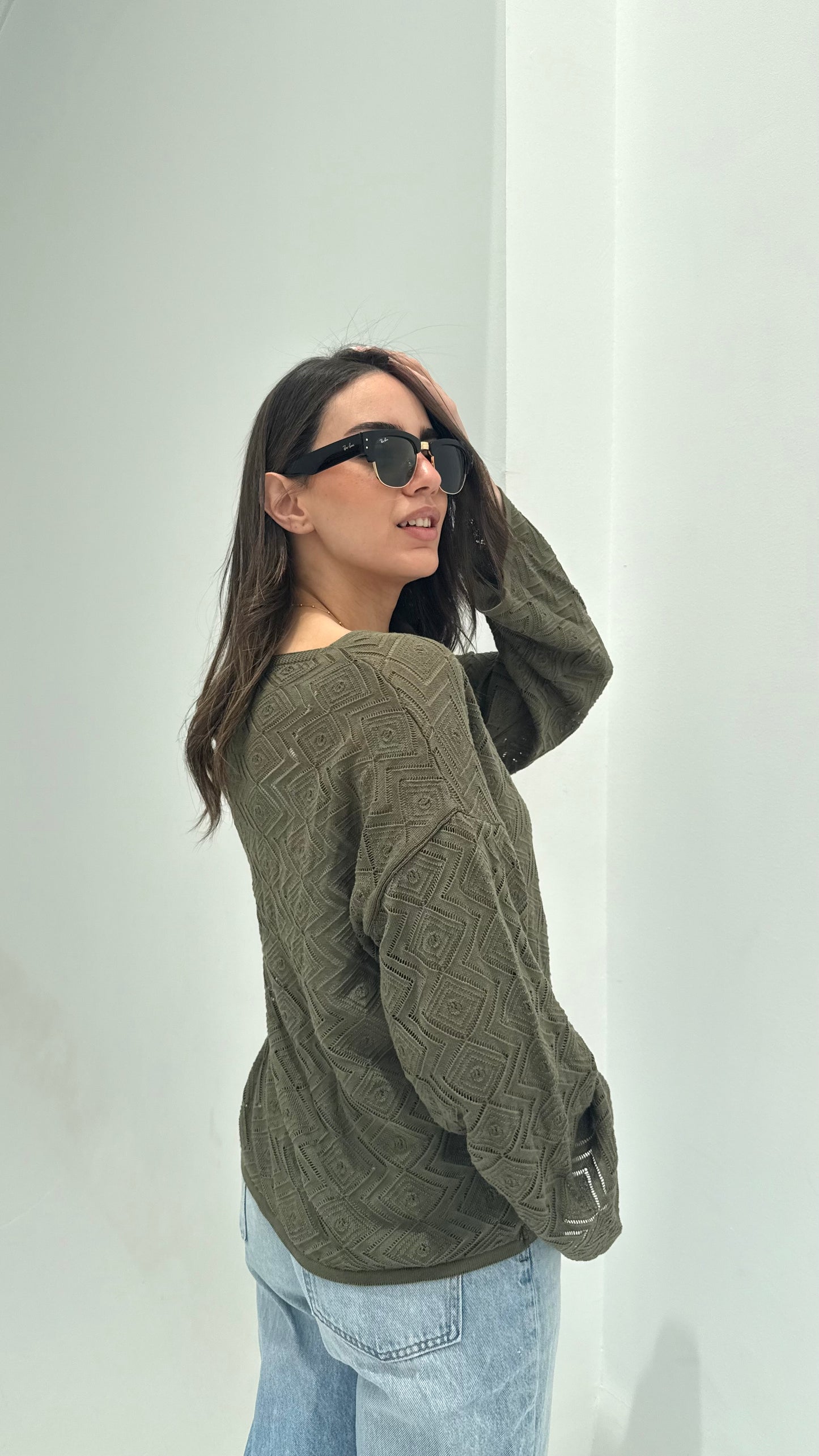 CozyButton Crochet cardigan in olive
