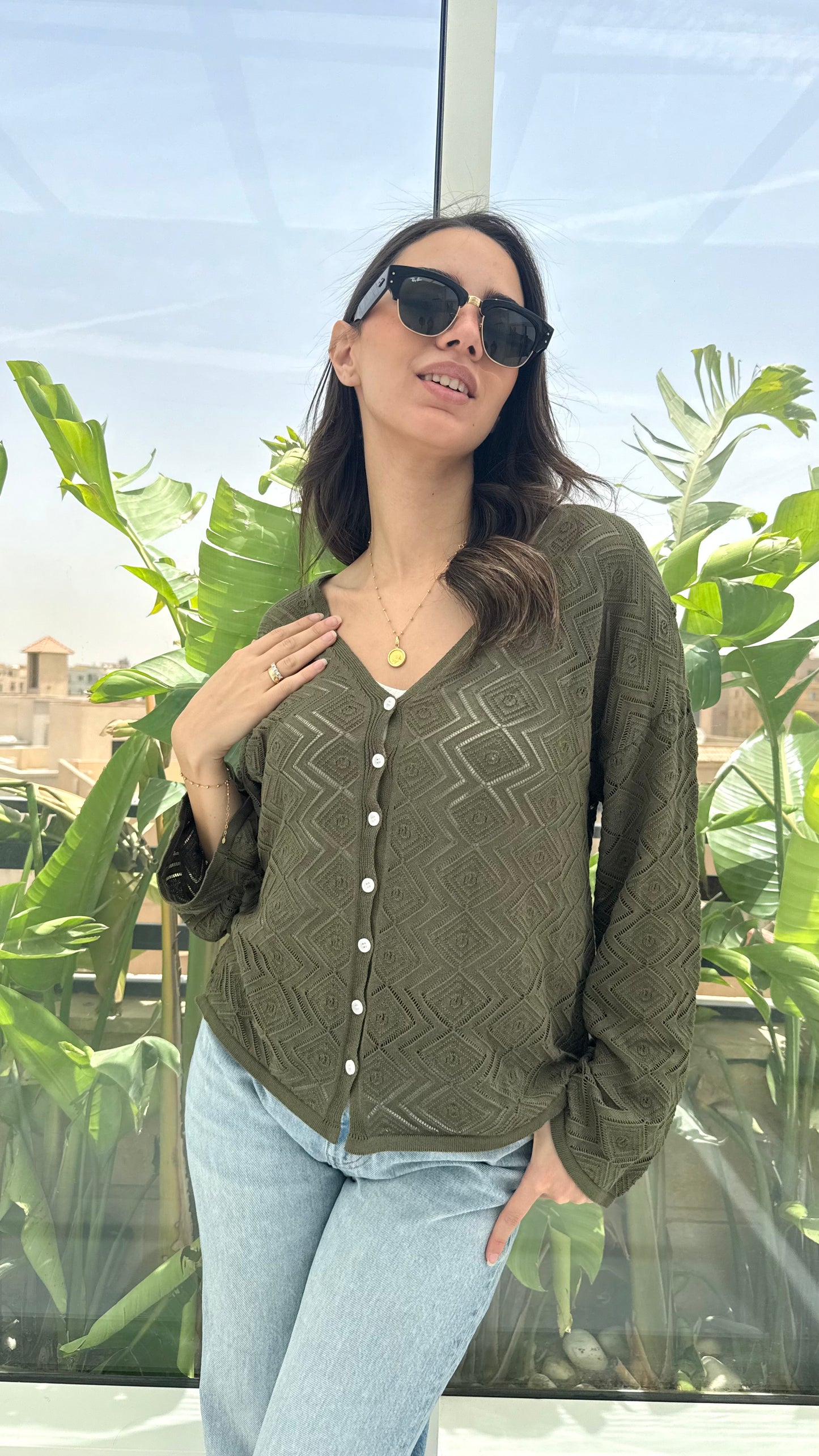 CozyButton Crochet cardigan in olive