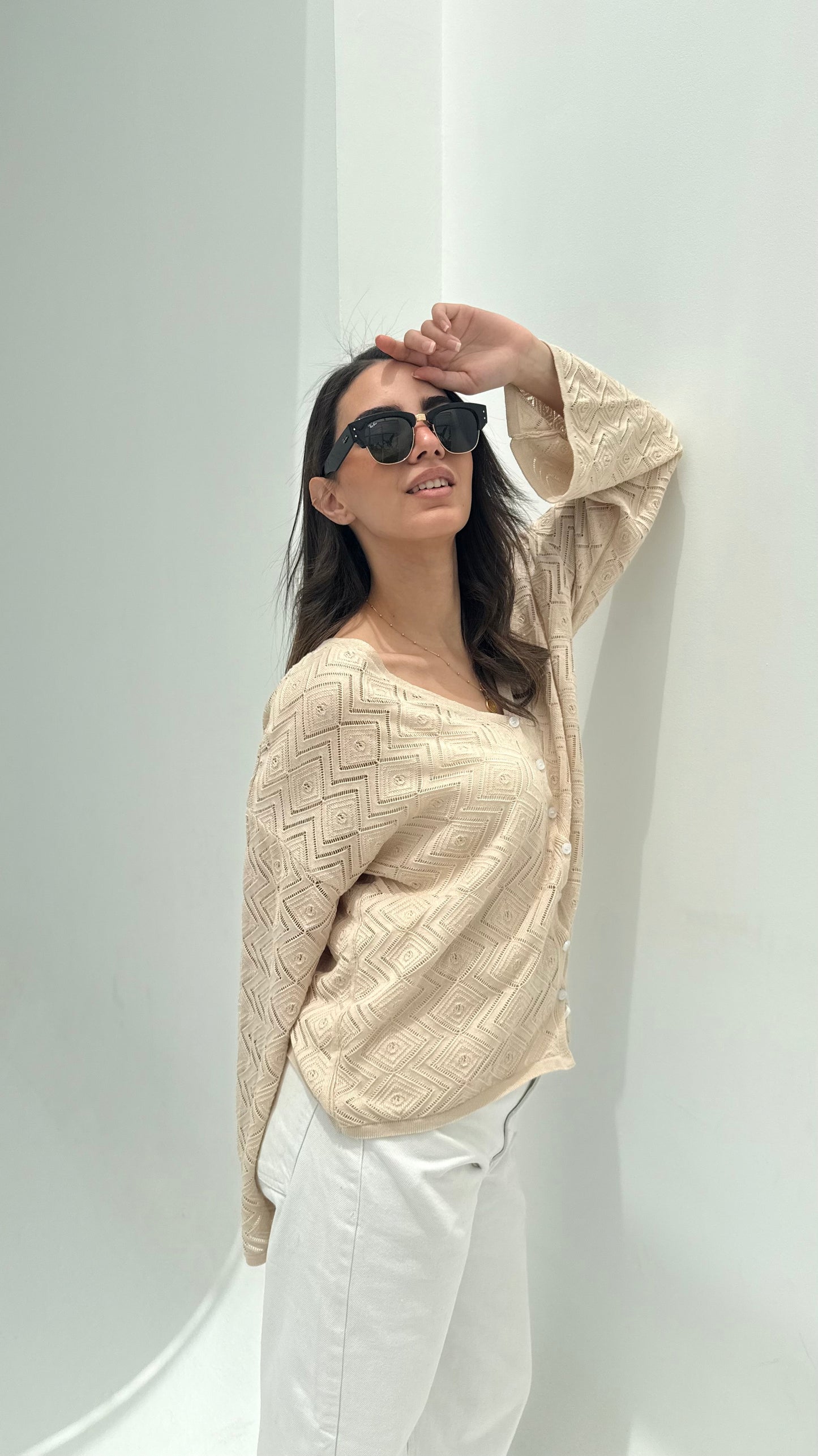 CozyButton Crochet cardigan in beige