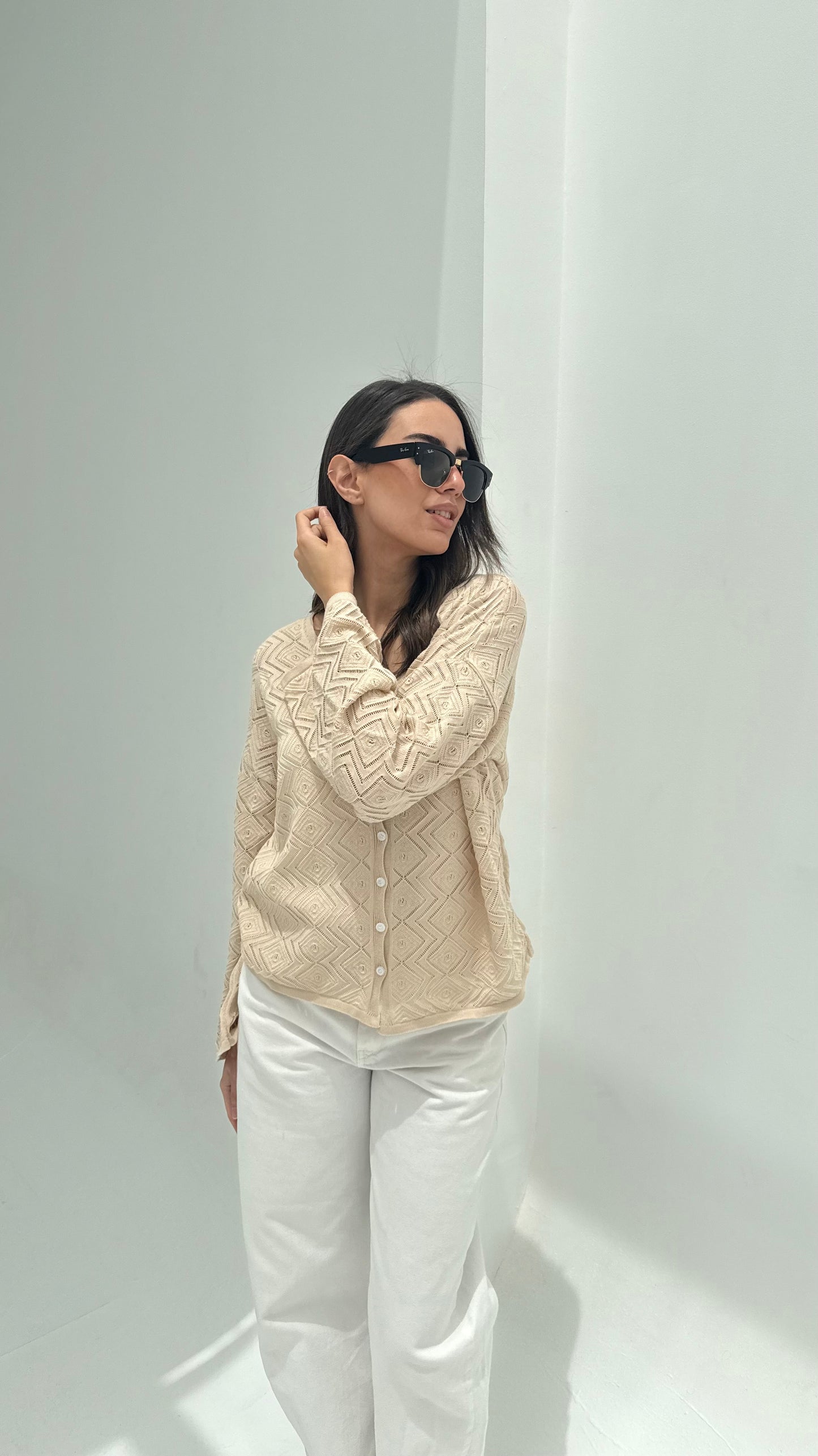 CozyButton Crochet cardigan in beige