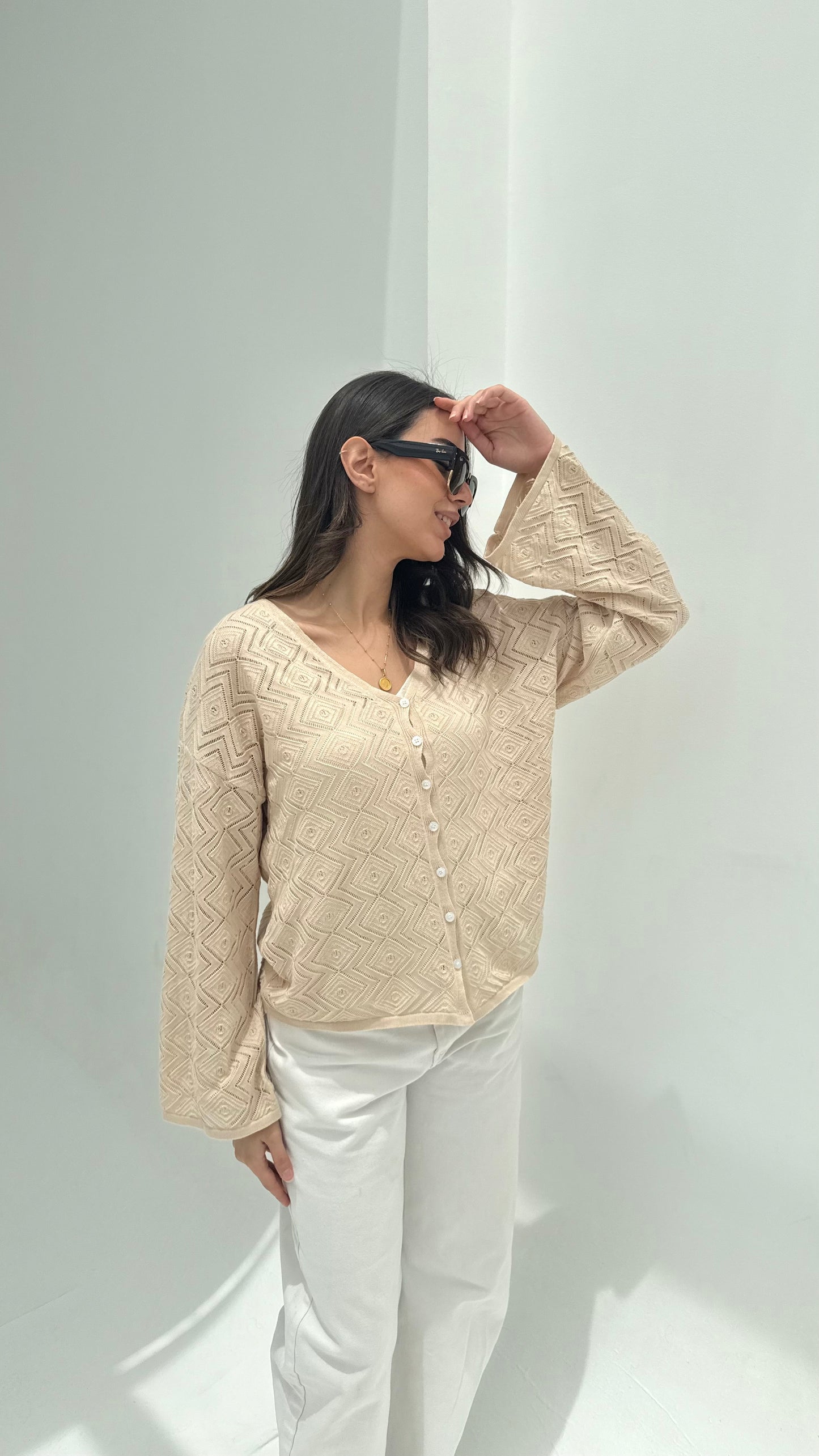 CozyButton Crochet cardigan in beige
