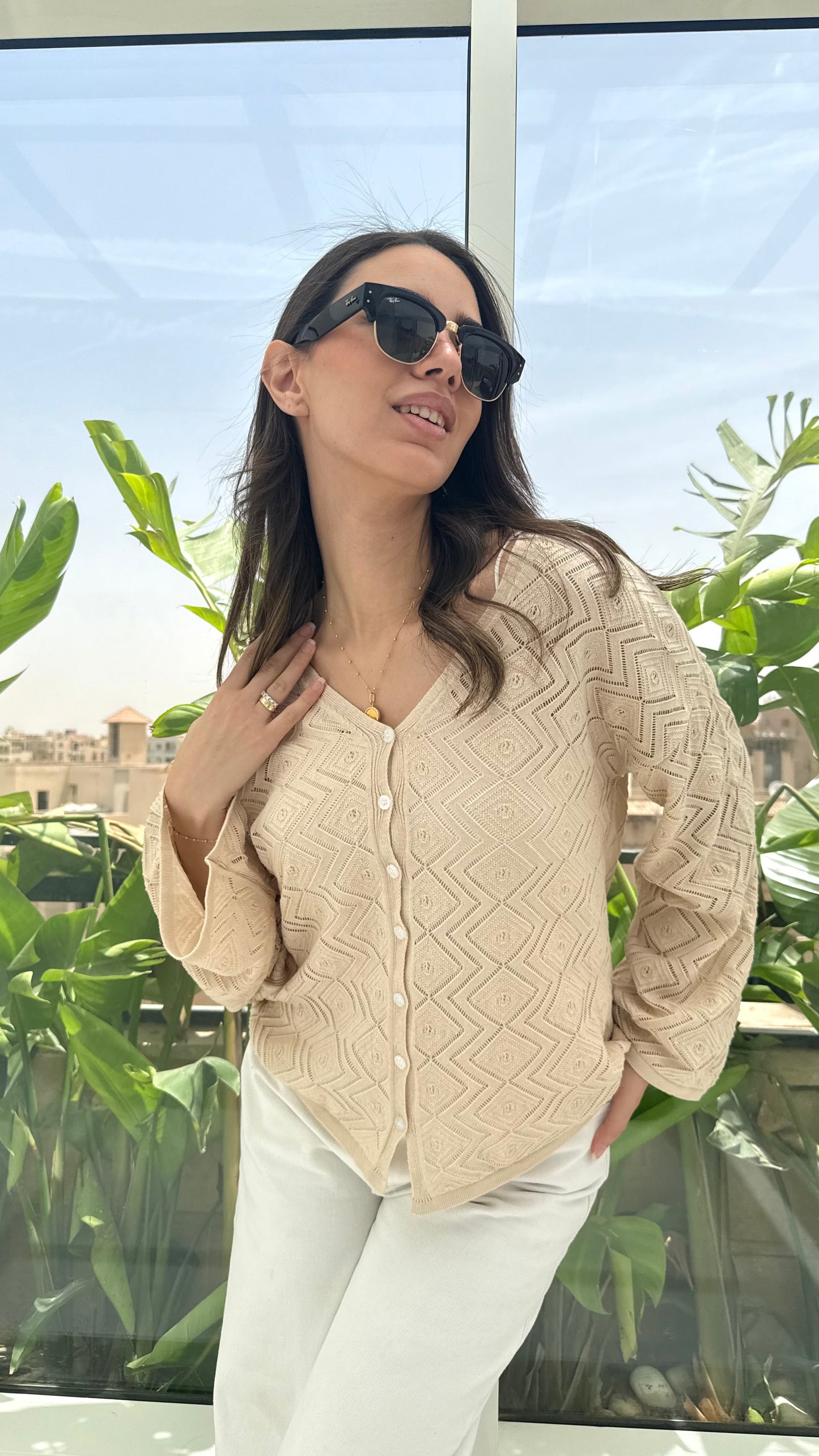CozyButton Crochet cardigan in beige
