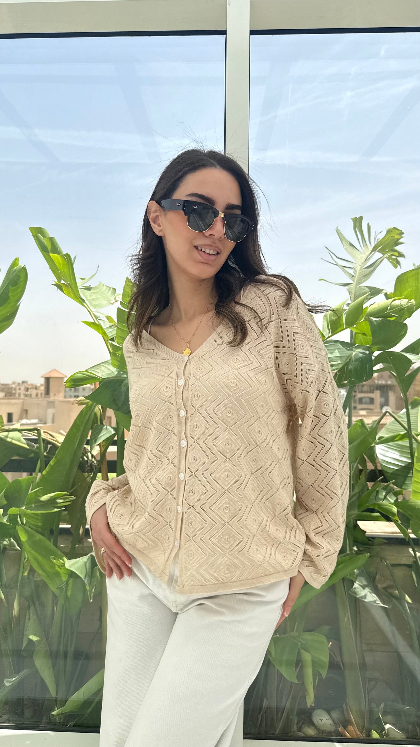 CozyButton Crochet cardigan in beige
