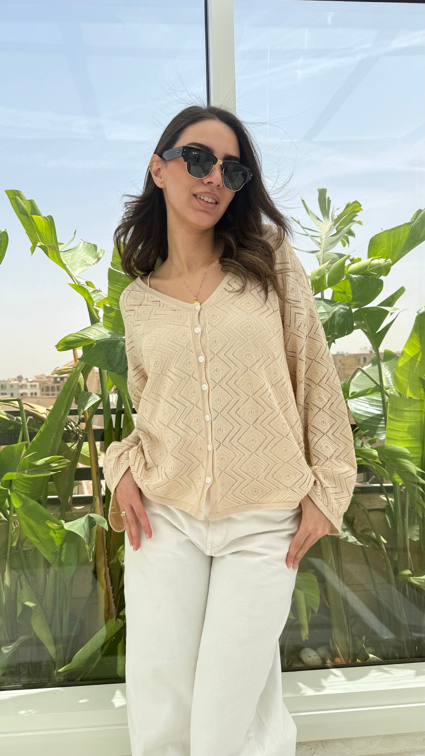 CozyButton Crochet cardigan in beige