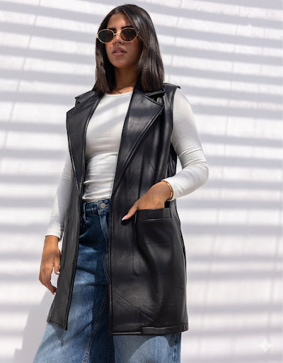 Black leather vest