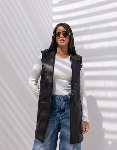 Black leather vest