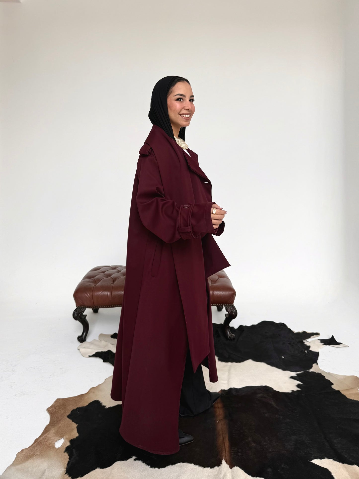 Asymmetric trench coat in Burgundy