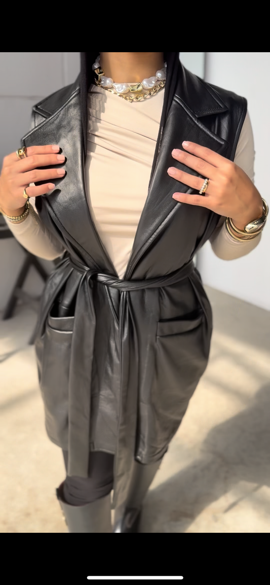 Black leather vest
