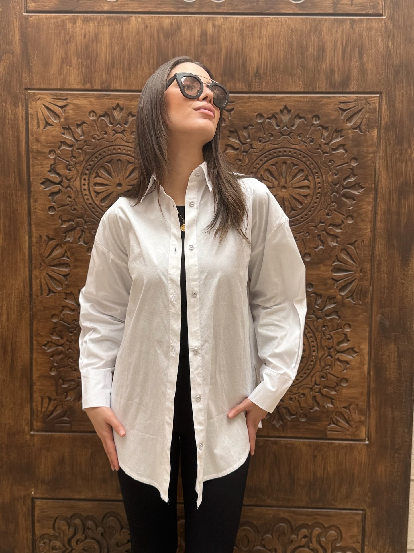 Shimmery white poplin shirt