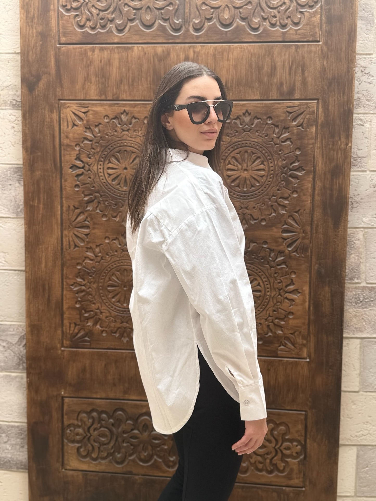 Shimmery white poplin shirt