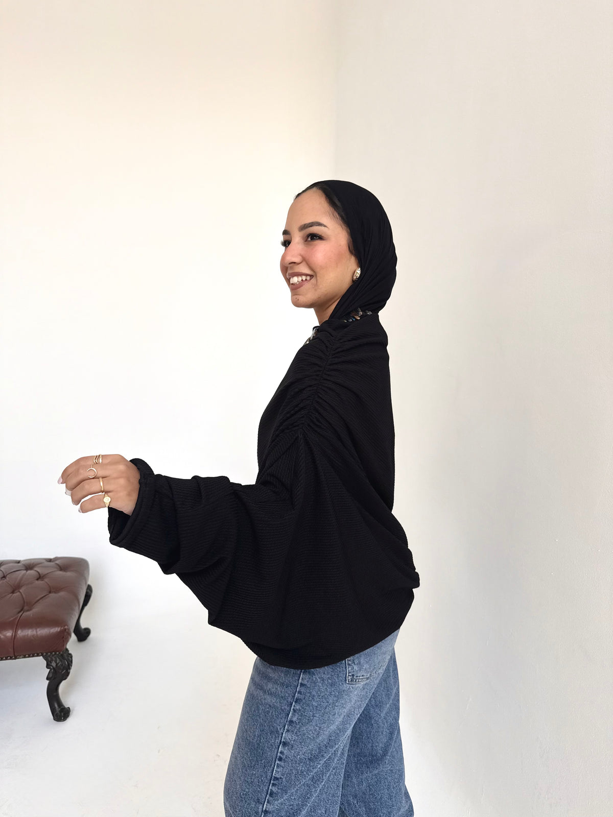 Knitted draping top in black