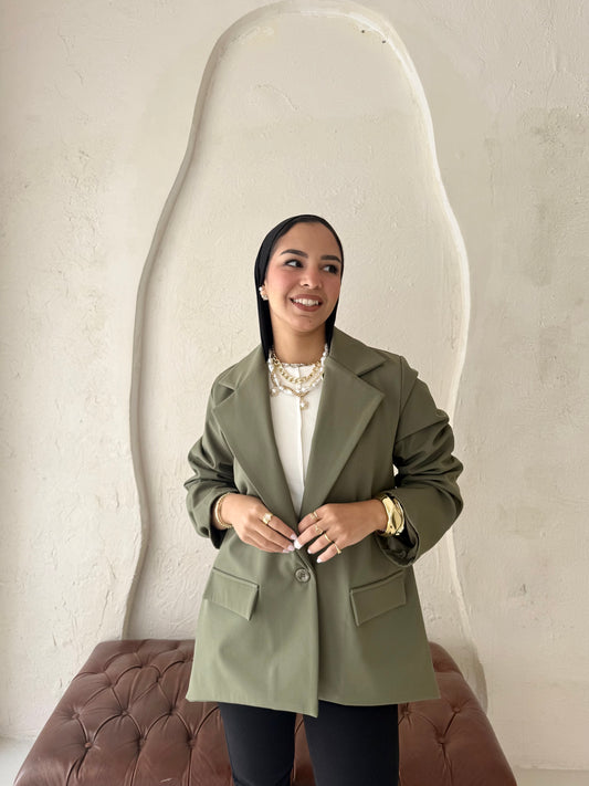 High and low formal jacket in olive