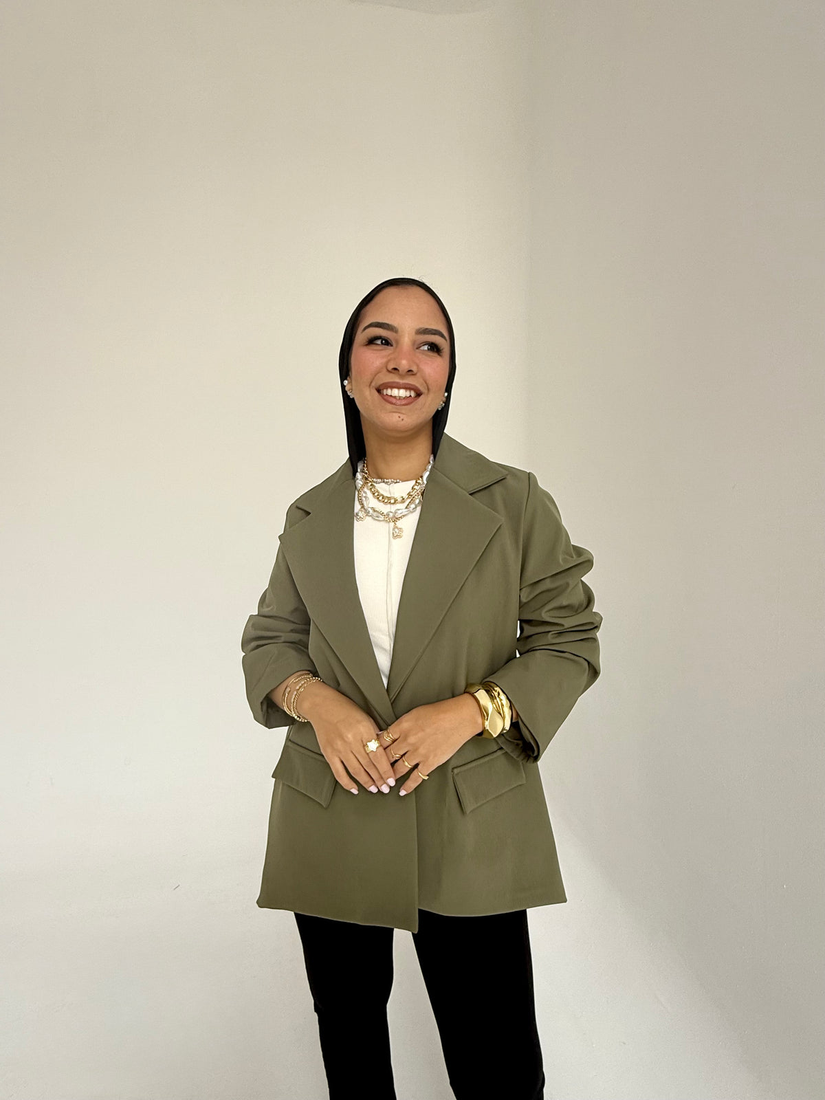 High and low formal jacket in olive
