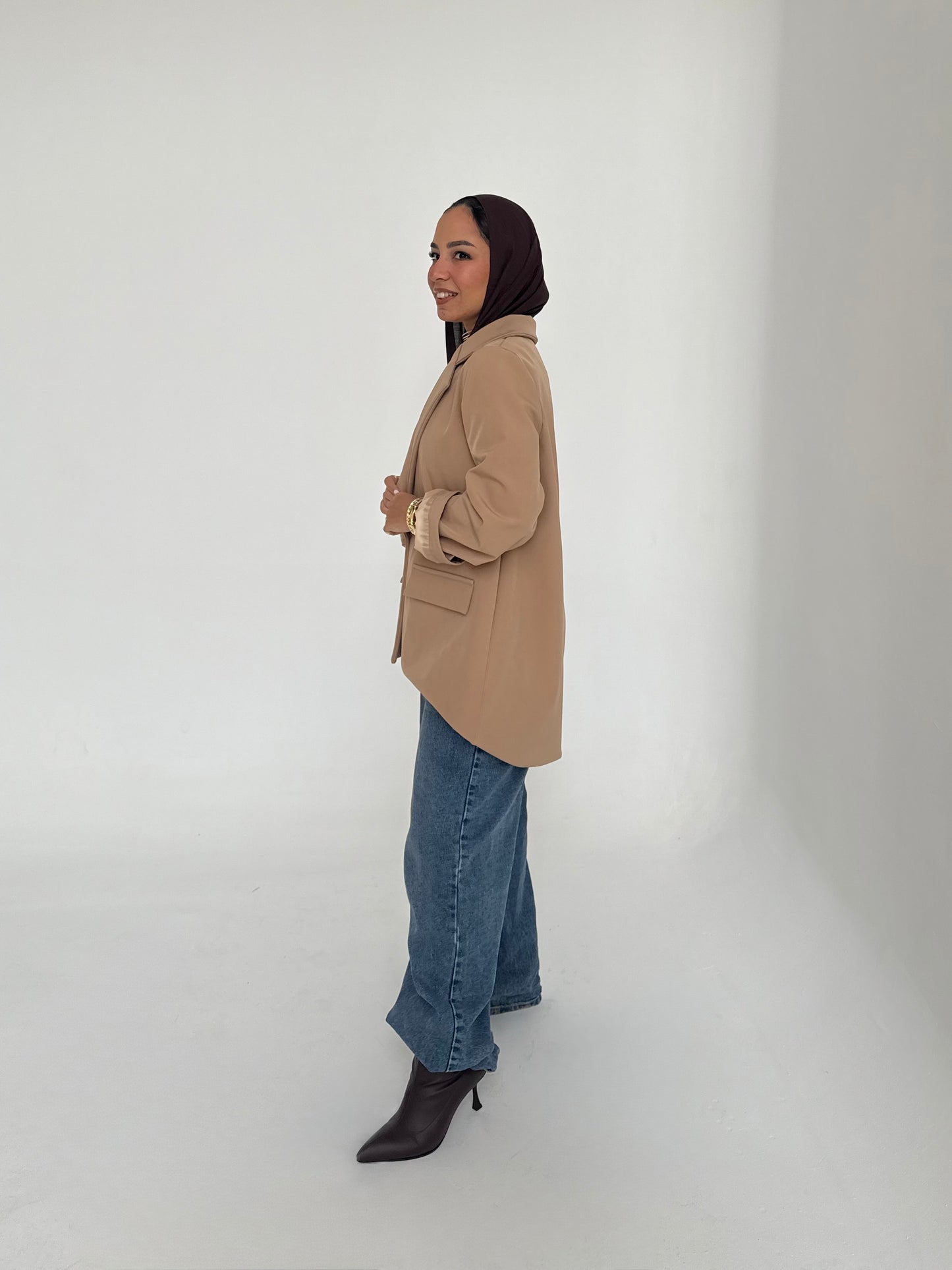 High and low formal jacket in beige