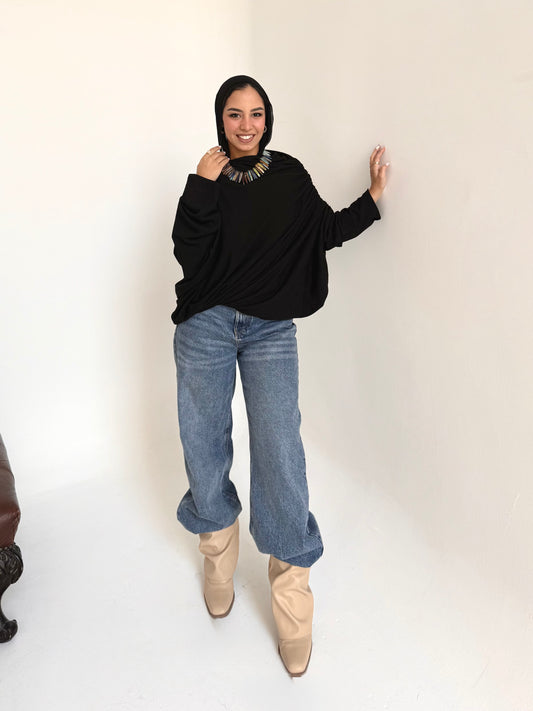Knitted draping top in black